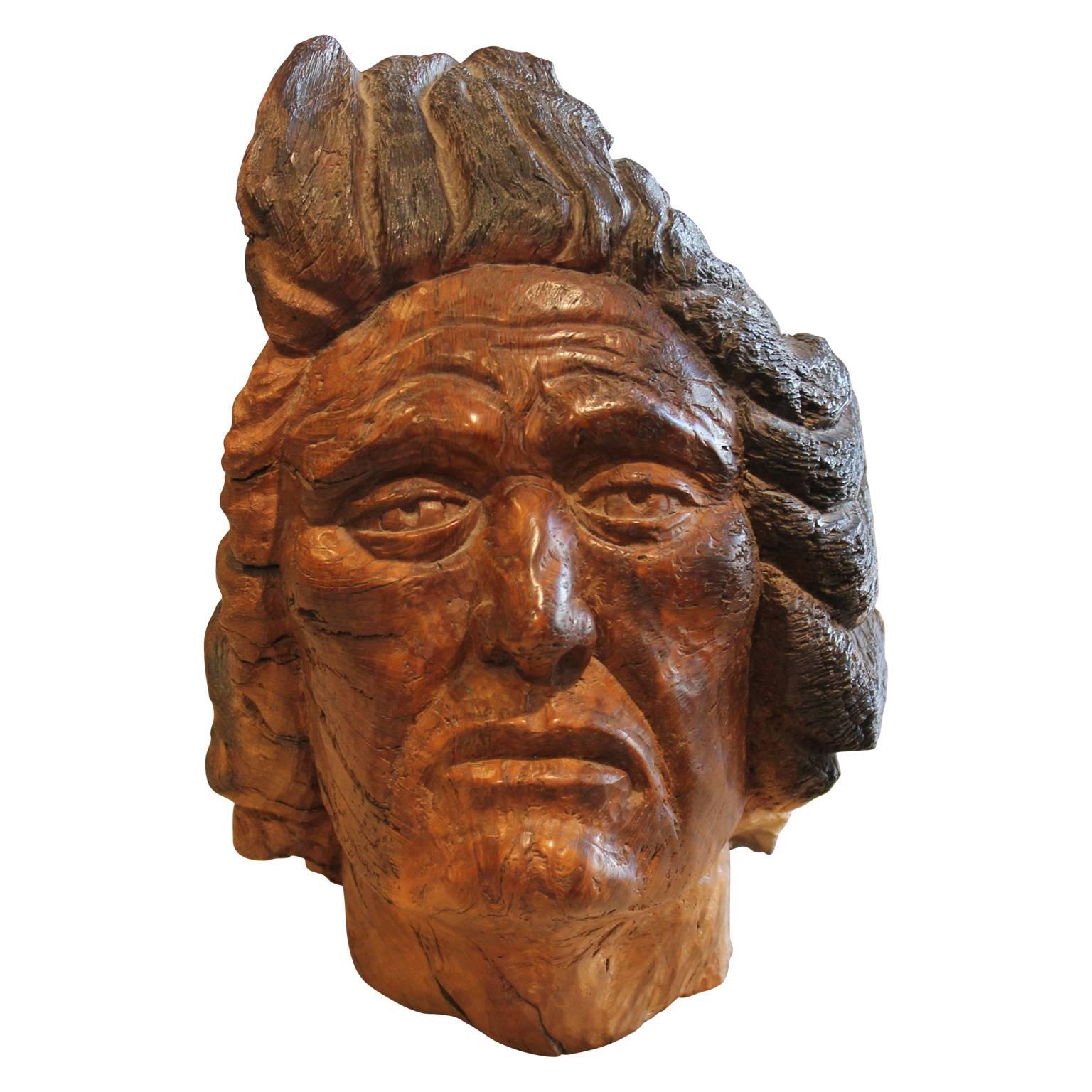 Charlie Boren Figurative Sculpture - Carved Walnut Bust Sculpture