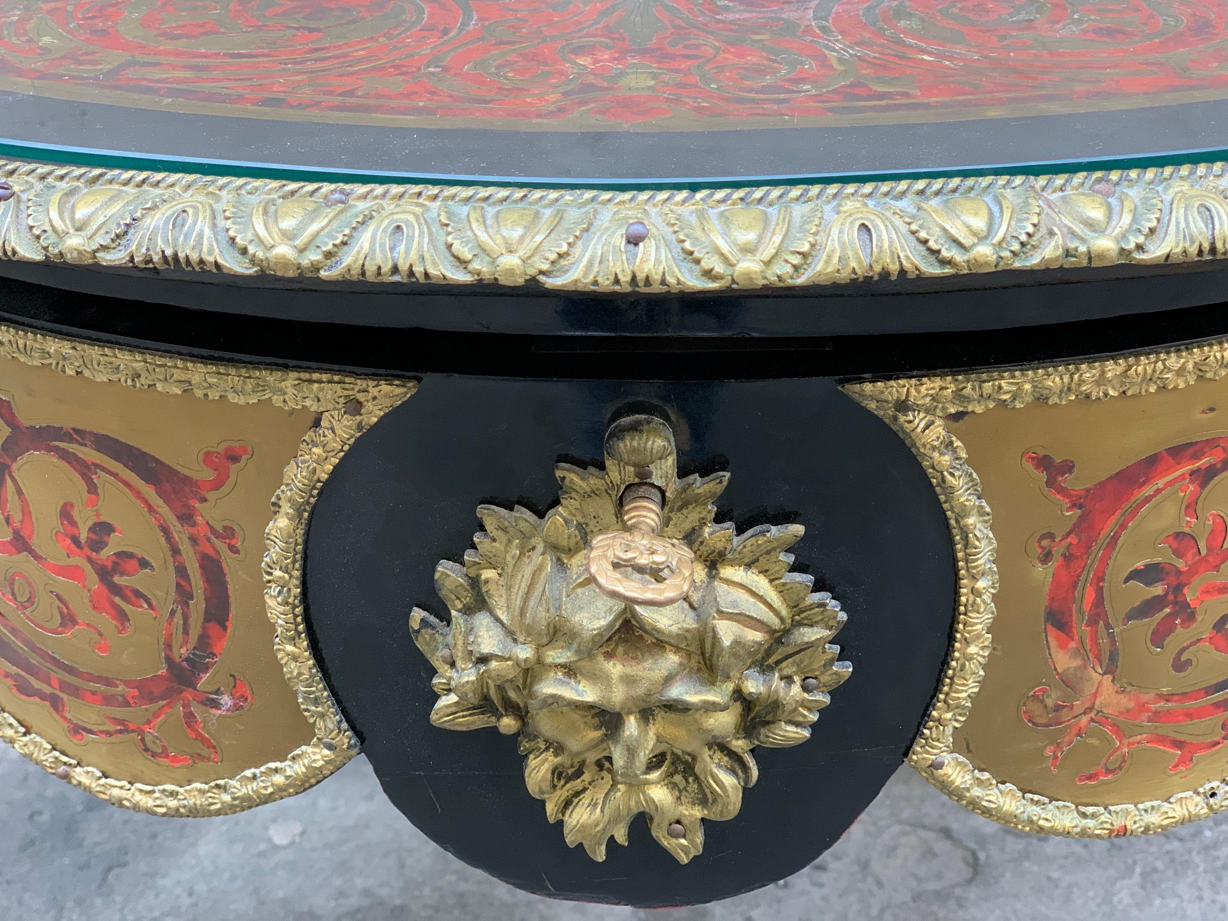 Charles-Boulle Style Mounted Tortoiseshell Engraved Brass and Ebony Desk, 1900 For Sale 7