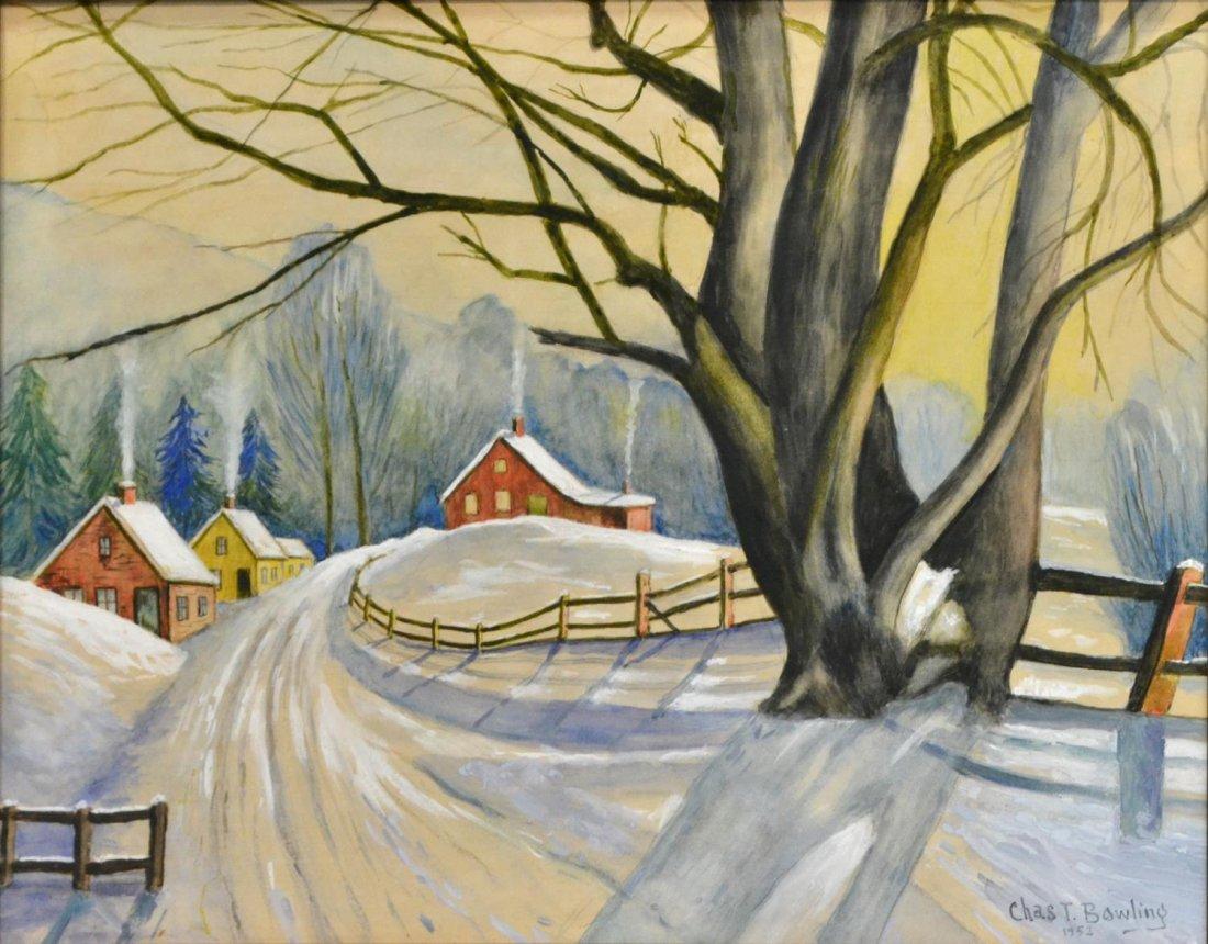 Charles Bowling Landscape Art - "Snow Scene" by well listed Texas Artist