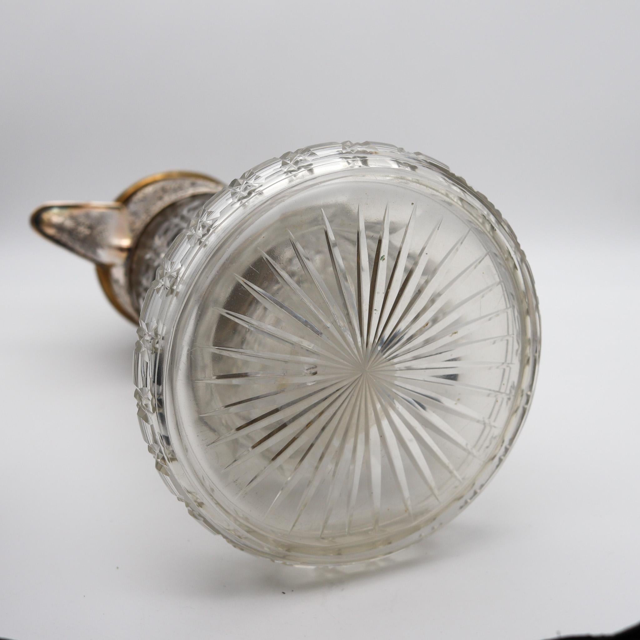 Charles Boyton 1899 London Wine Ewer Pitcher In Cut Crystal And .925 Sterling For Sale 4