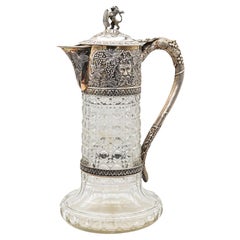 Charles Boyton 1899 London Wine Ewer Pitcher In Cut Crystal And .925 Sterling
