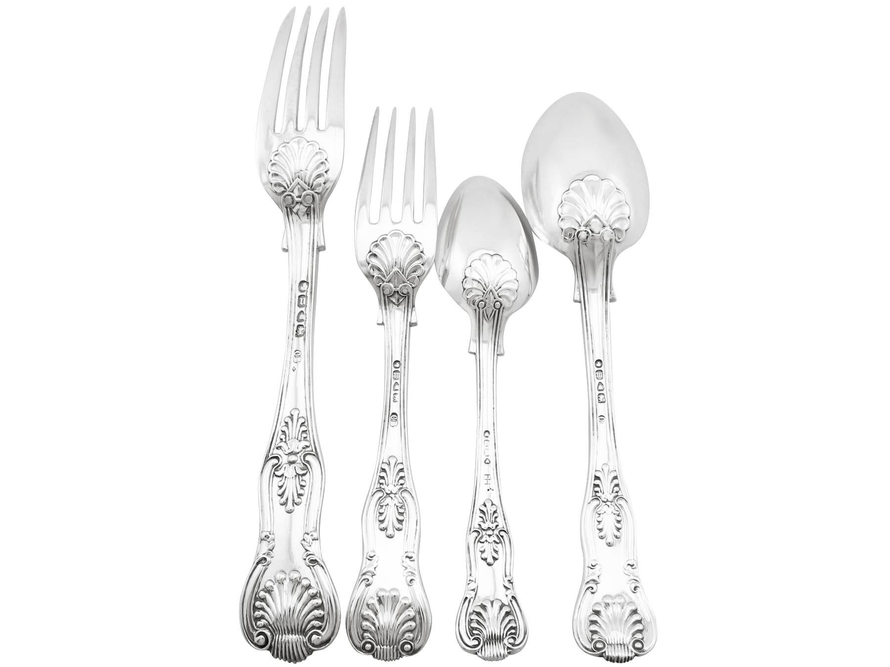 An execptional, fine and impressive antique Victorian English straight sterling silver King's pattern flatware service for ten persons; an addition to our canteen of cutlery collection

The pieces of this fine, antique Victorian straight* sterling