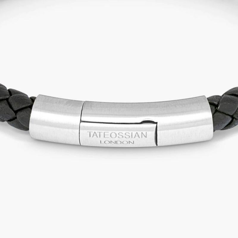 Charles Bracelet in Italian Black Leather with Sterling Silver, Size L

The tightly woven, black, Italian leather bracelet is created and designed to work as the base of your stack. Finished with a matt, hand-polished rhodium plated sterling silver