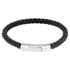 Charles Bracelet in Italian Black Leather with Sterling Silver, Size M