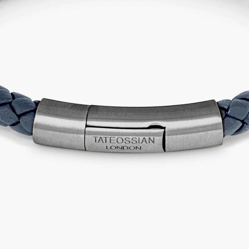 Charles Bracelet in Italian Navy Leather with Sterling Silver, Size L

The tightly woven, navy, Italian leather bracelet is created and designed to work as the base of your stack. Finished with a ruthenium plated, hand-polished sterling silver