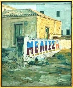 Pintura de escena callejera mediterránea