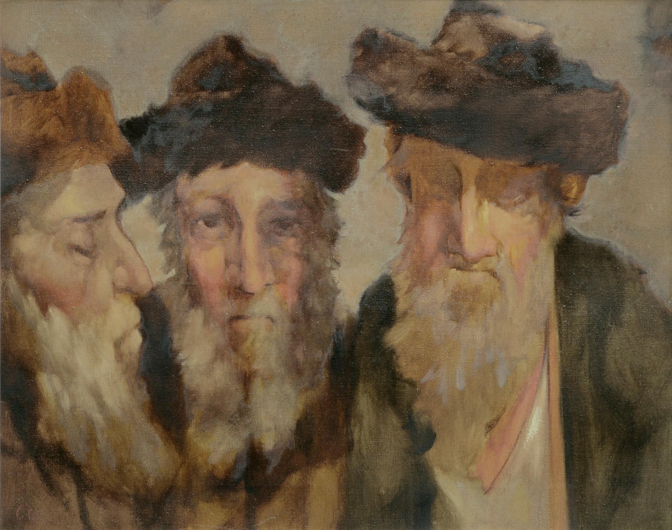Portrait of three elderly men (Rabbis) by Charles Bragg (American, 1931-2017). Signed 