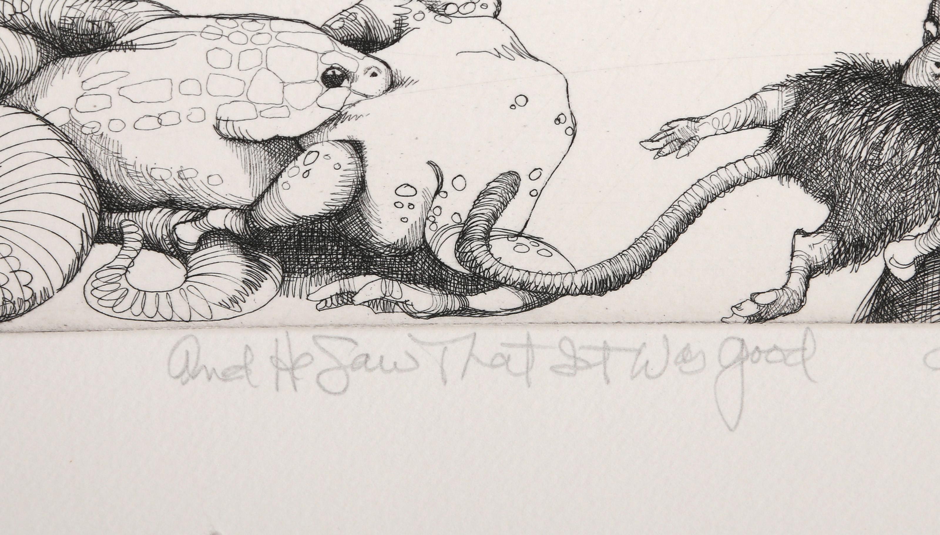 And He Saw That it Was Good, Folk Art Etching by Charles Bragg For Sale 3