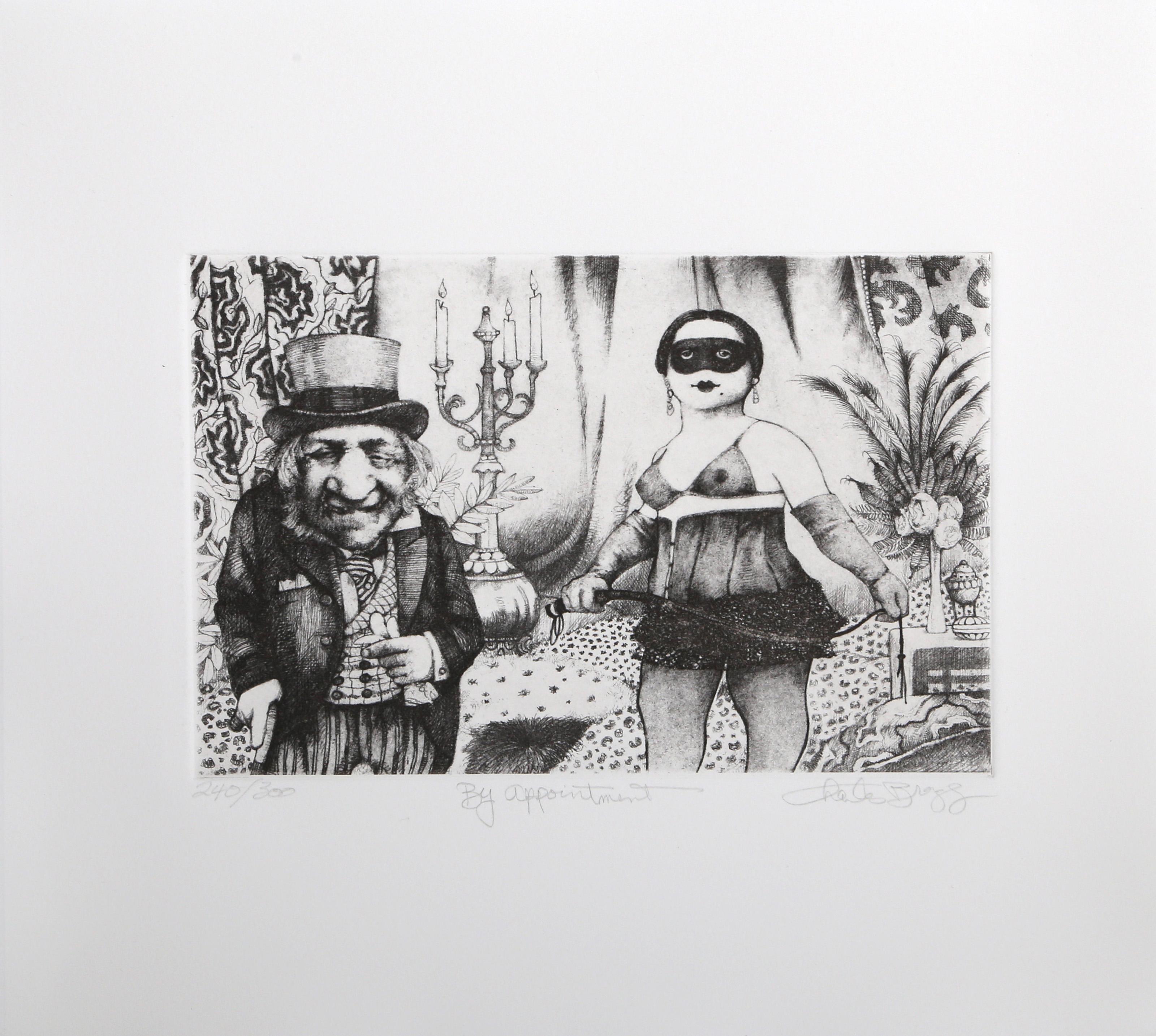  Charles Bragg, American (1931 - 2017) -  By Appointment, Year: circa 1970, Medium: Etching, signed, numbered, and titled in pencil, Edition: 300, Image Size: 7 x 10 inches, Size: 14 x 15 in. (35.56 x 38.1 cm), Description: Caricature etching by