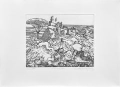 Camelot, incisione su carta, edizione firmata a mano di 300 copie, 25,4 x 37,5 cm