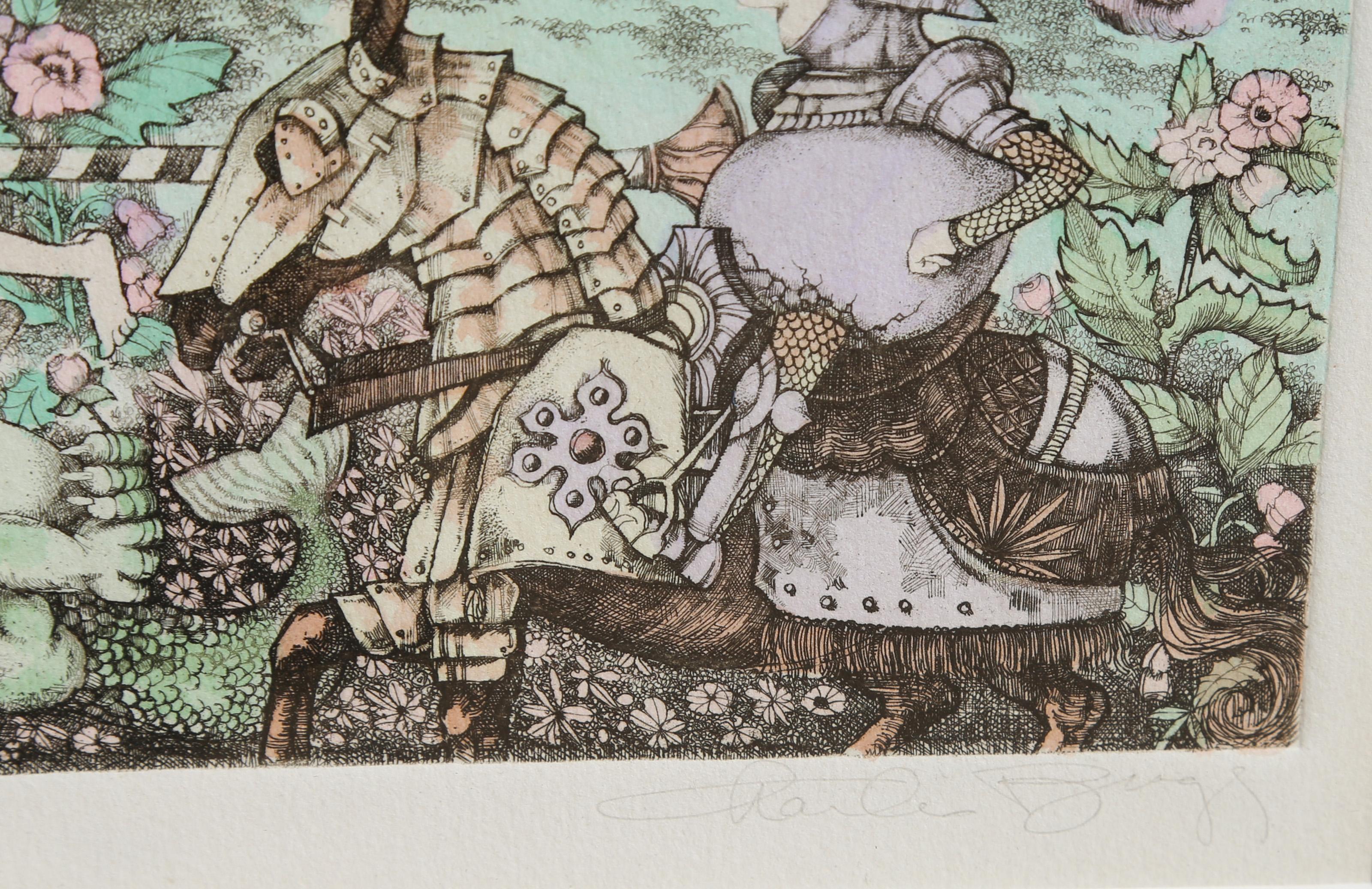 Camelot (Knight Rider), Folk Art Color Etching by Charles Bragg For Sale 1