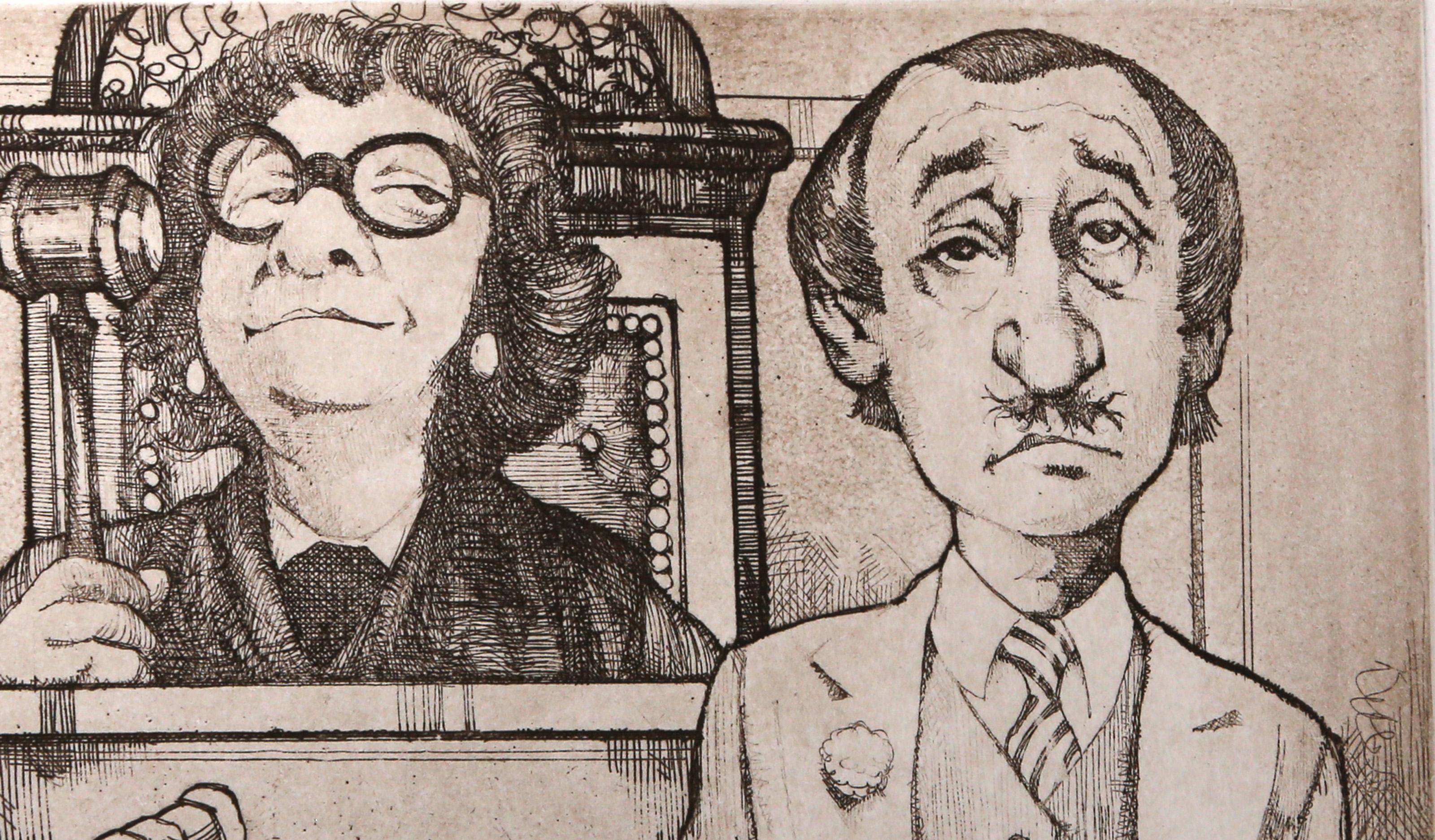 Divorce Court, Folk Art Etching by Charles Bragg For Sale 3
