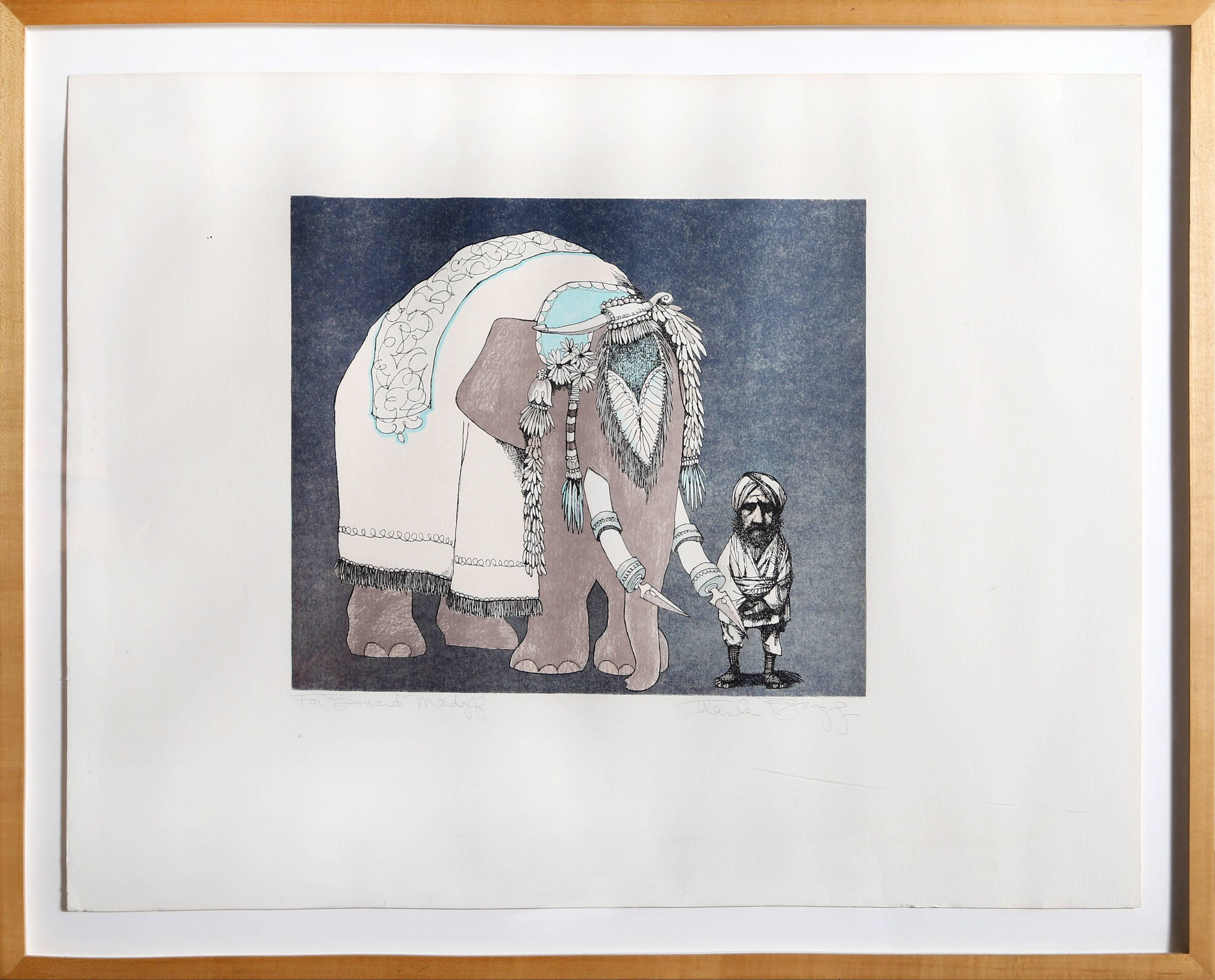 Elephant Man, Dedicated Folk Art Aquatint Etching by Charles Bragg