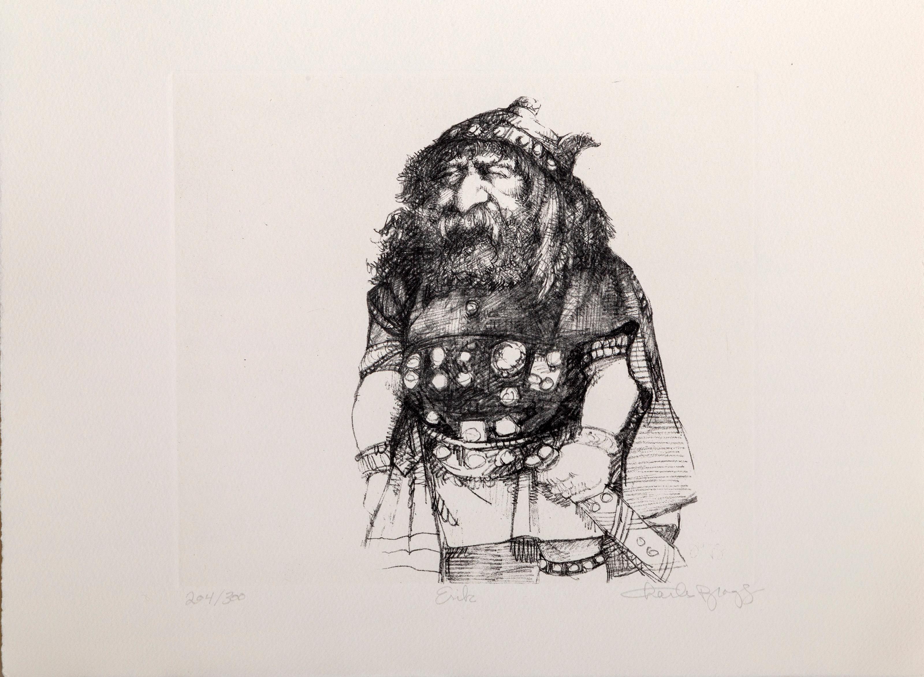  Charles Bragg, American (1931 - 2017) -  Erik, Year: circa 1970, Medium: Etching, signed, numbered, and titled in pencil, Edition: 300, Image Size: 8.5 x 9.5 inches, Size: 11.25 x 15 in. (28.58 x 38.1 cm), Description: Caricature etching by