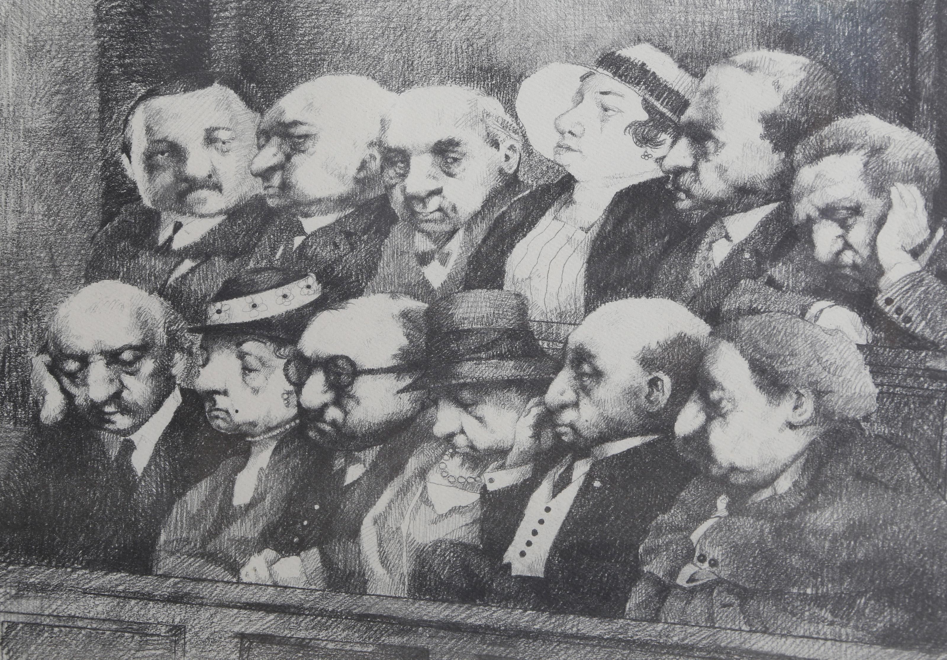 Giuria, litografia d'arte popolare  da Charles Bragg in vendita 1
