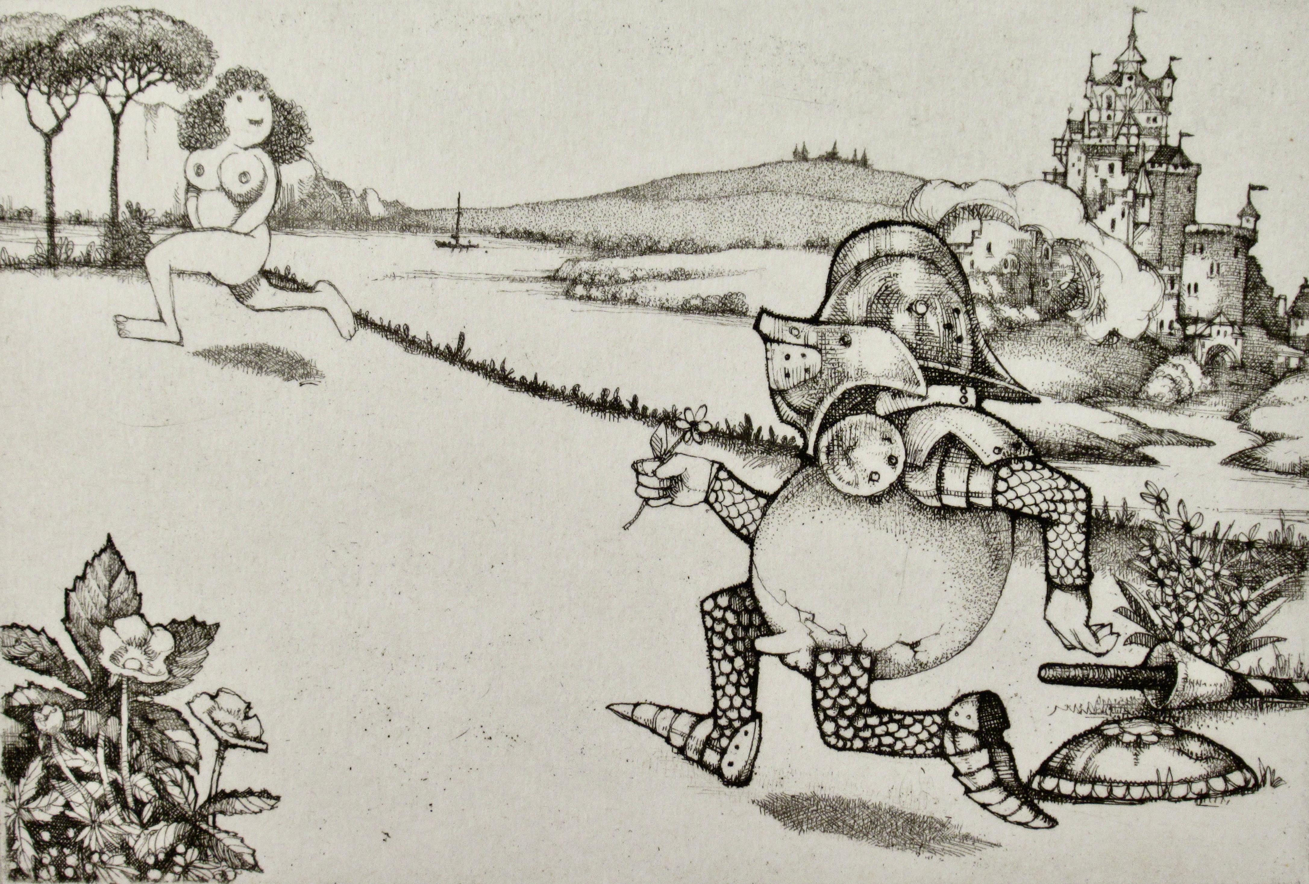 Knight Running After a Girl - Print by Charles Bragg