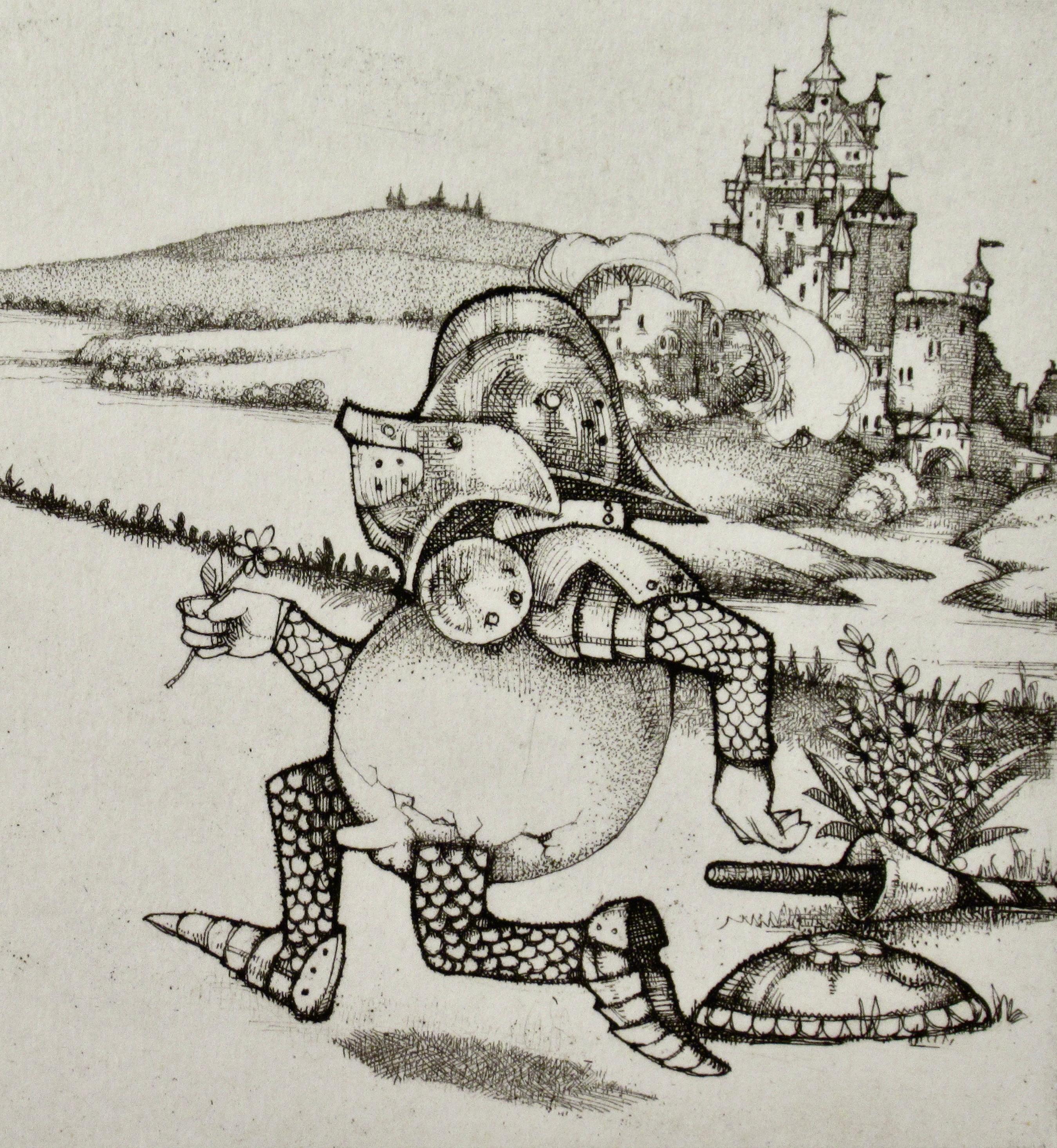 Knight Running After a Girl - Other Art Style Print by Charles Bragg