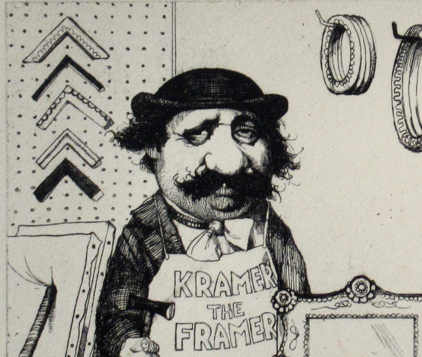 Kramer el enmarcador (La tienda de marcos) - Figurative Print Negro de Charles Bragg
