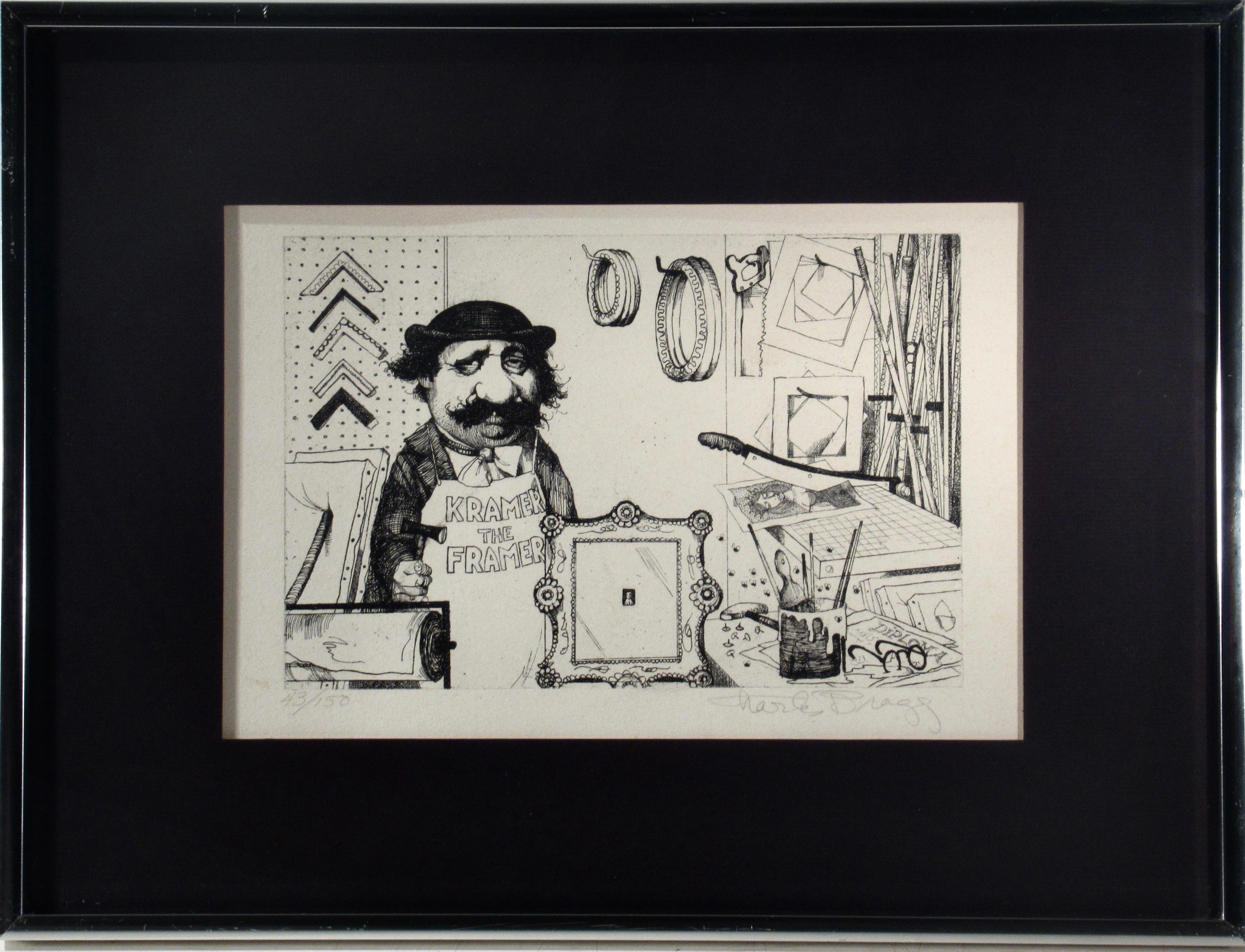 Figurative Print de Charles Bragg - Kramer el enmarcador (La tienda de marcos)
