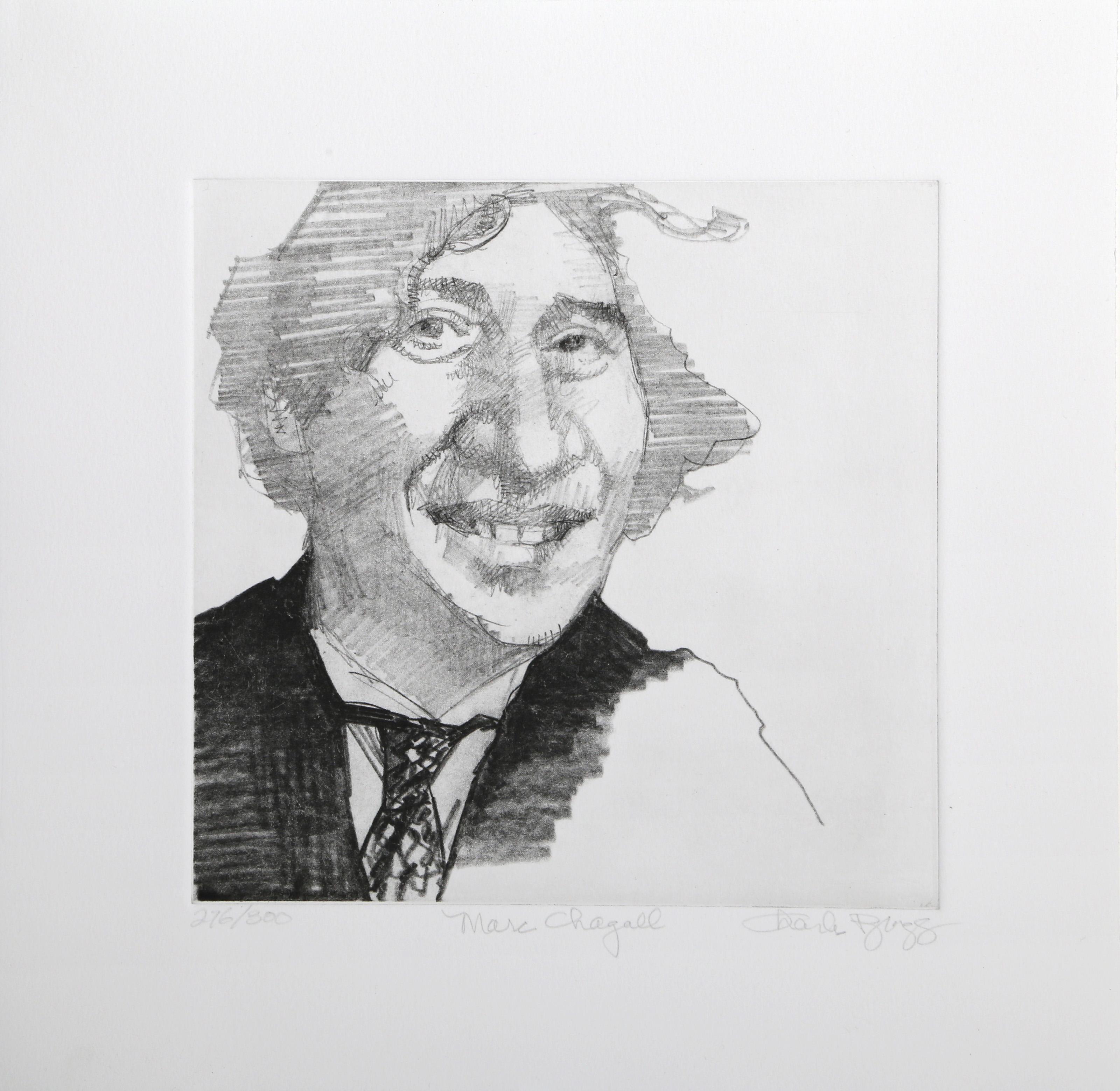  Charles Bragg, American (1931 - 2017) -  Marc Chagall, Year: circa 1970, Medium: Etching, signed, numbered, and titled in pencil, Edition: 300, Image Size: 8 x 8.5 inches, Size: 12.25 x 12.75 in. (31.12 x 32.39 cm), Description: Caricature etching