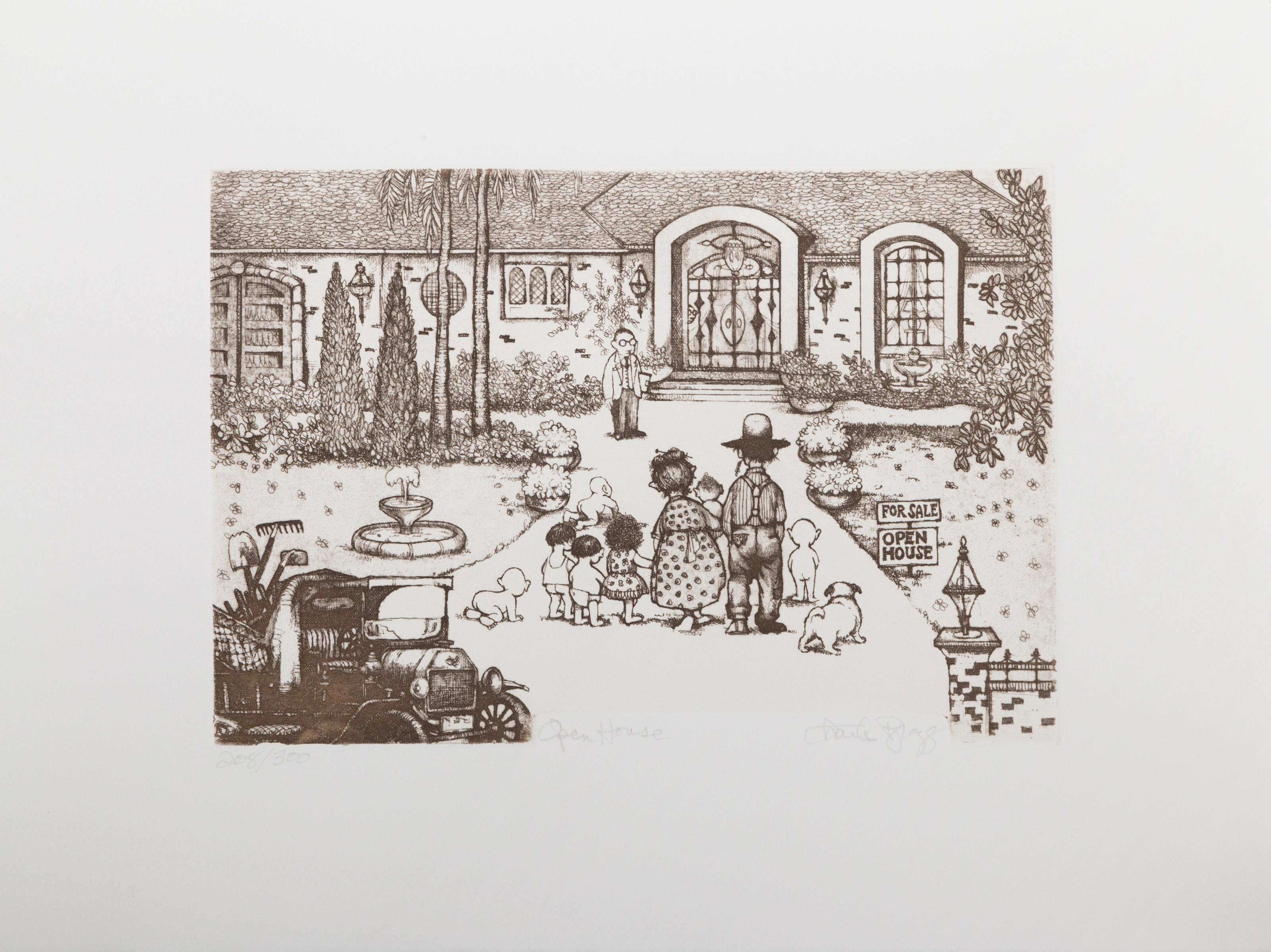  Charles Bragg, estadounidense (1931 - 2017) -  Casa abierta, Año: hacia 1970, Técnica: Aguafuerte, firmado, numerado y titulado a lápiz, Edición: 300, Tamaño de la imagen: 7 x 10, Tamaño: 29,21 x 38,1 cm (11,5 x 15 pulg.), Descripción: Aguafuerte