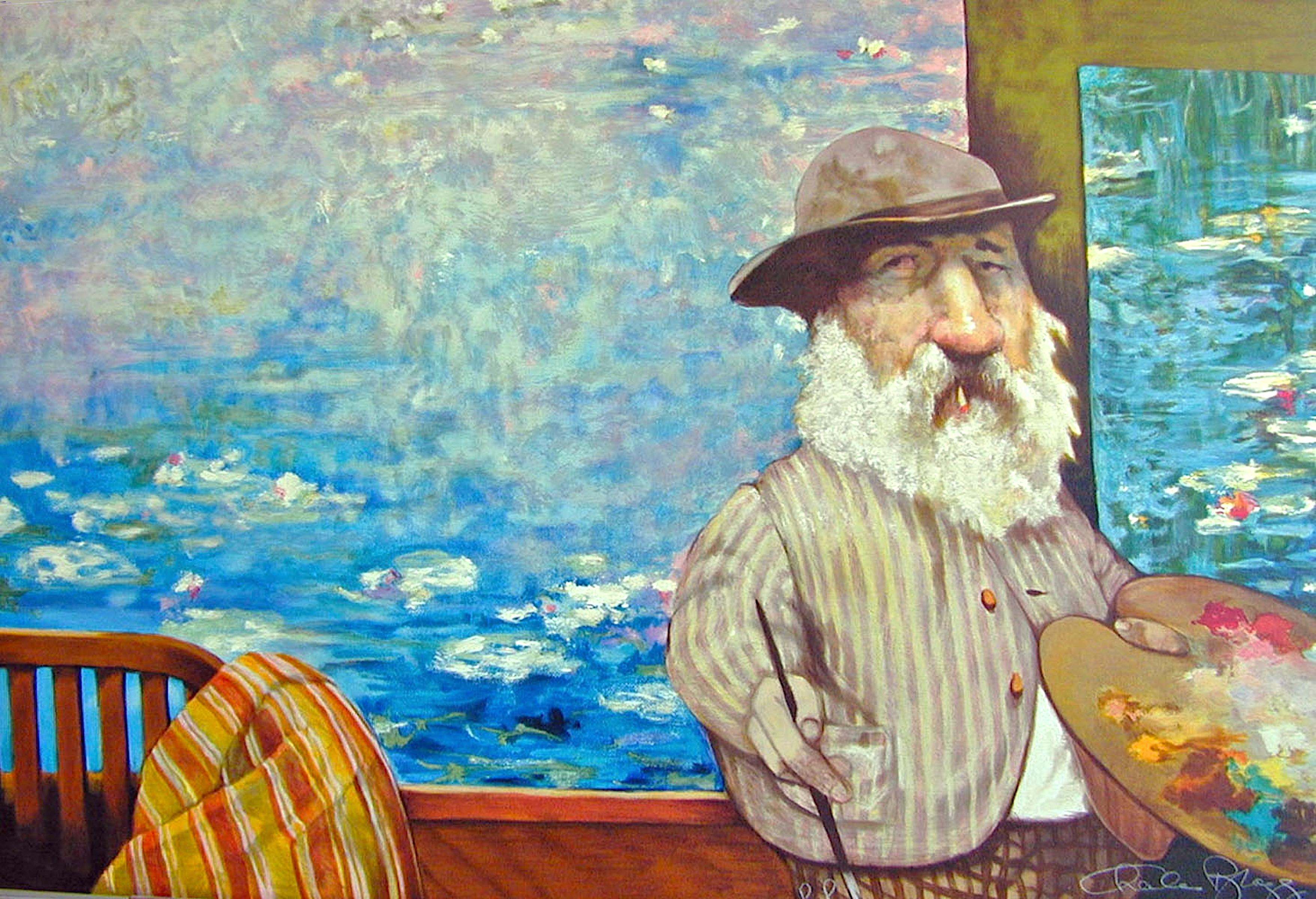 Charles Bragg Interior Print - PORTRAIT OF MONET Signed Lithograph, Artist Portrait Monet Water Lilies, Satire