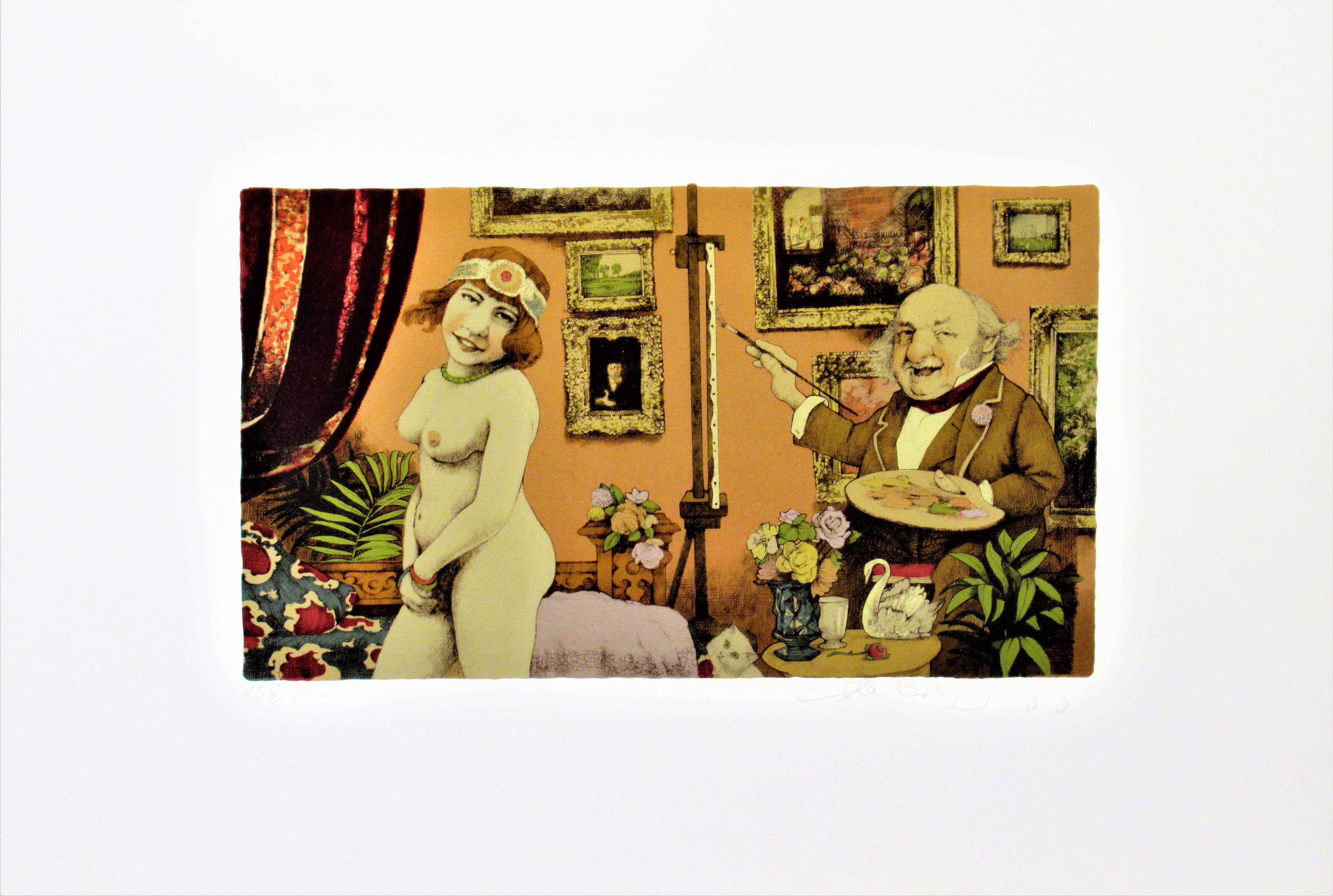 Charles Bragg Nude Print – Der Künstler und sein Modell