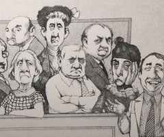 La defensa descansa, aguafuerte caricaturesco de Charles Bragg