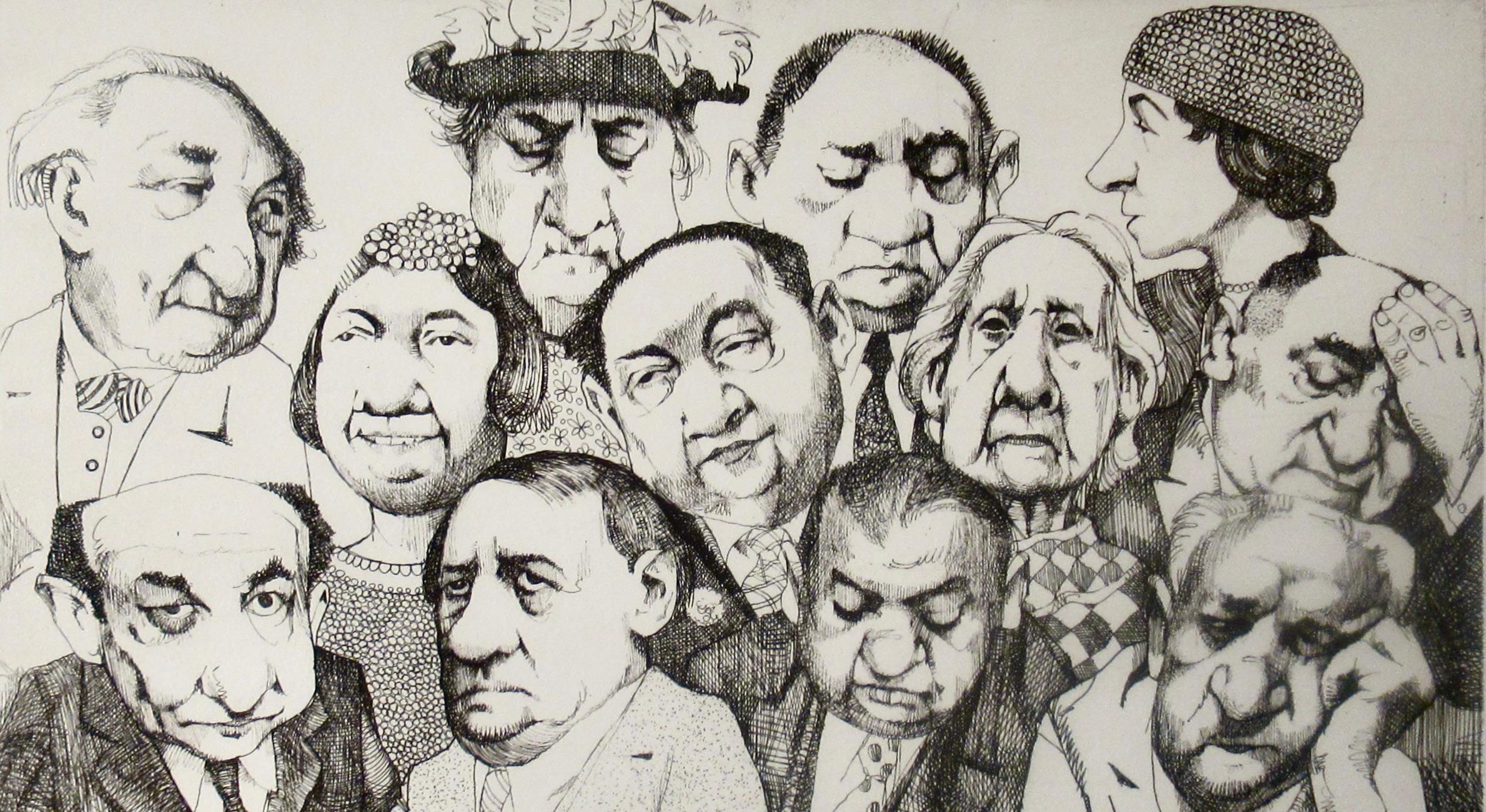 The Jury - Beige Figurative Print by Charles Bragg