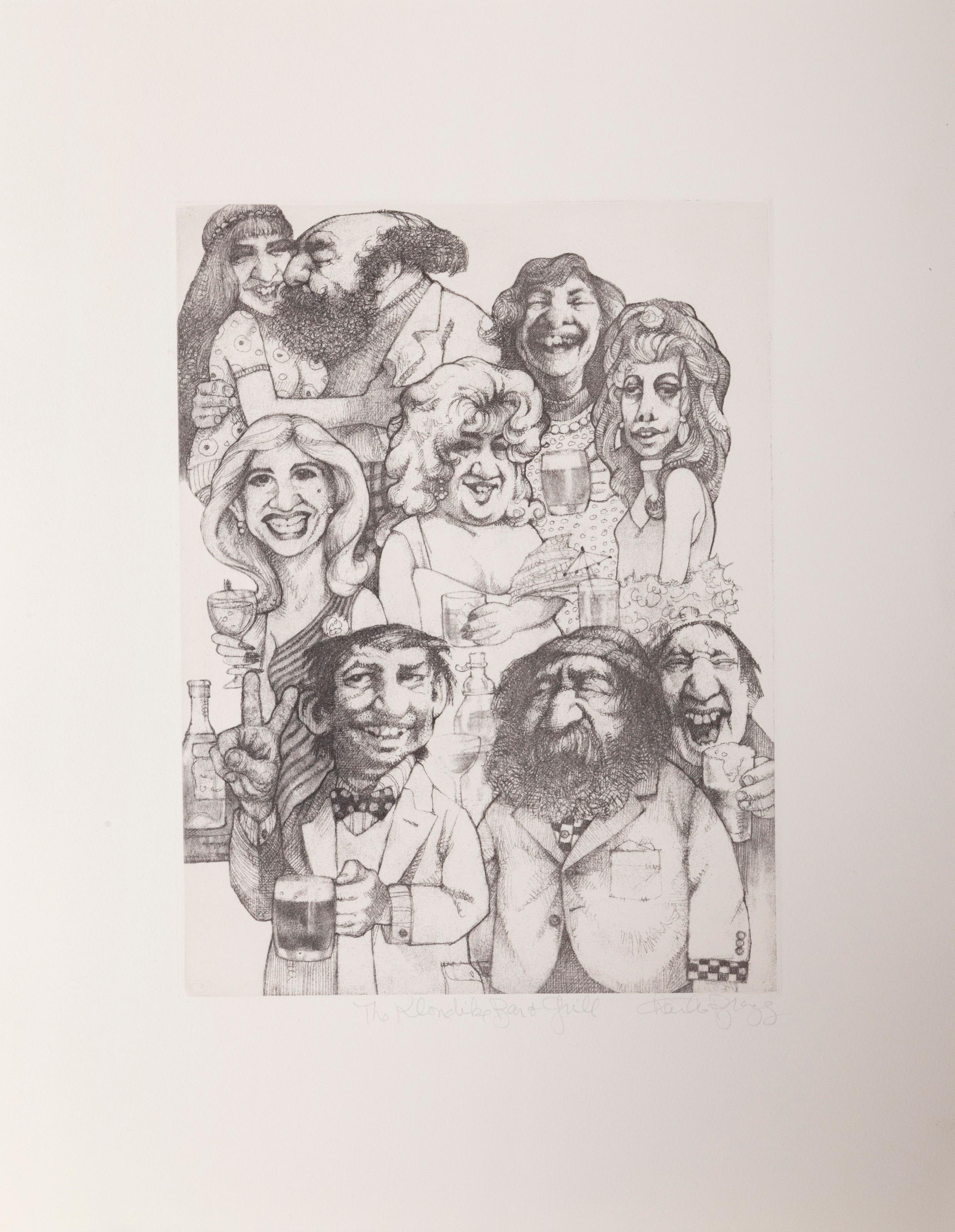 The Klondike Bar and Grill, Caricature Etching by Charles Bragg