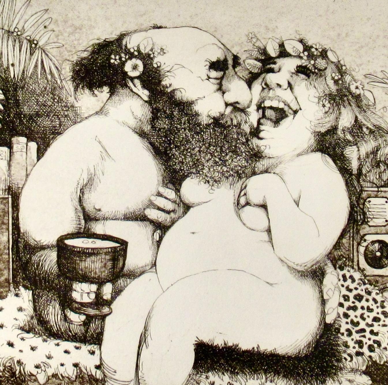 Le couple joyeux - Beige Figurative Print par Charles Bragg