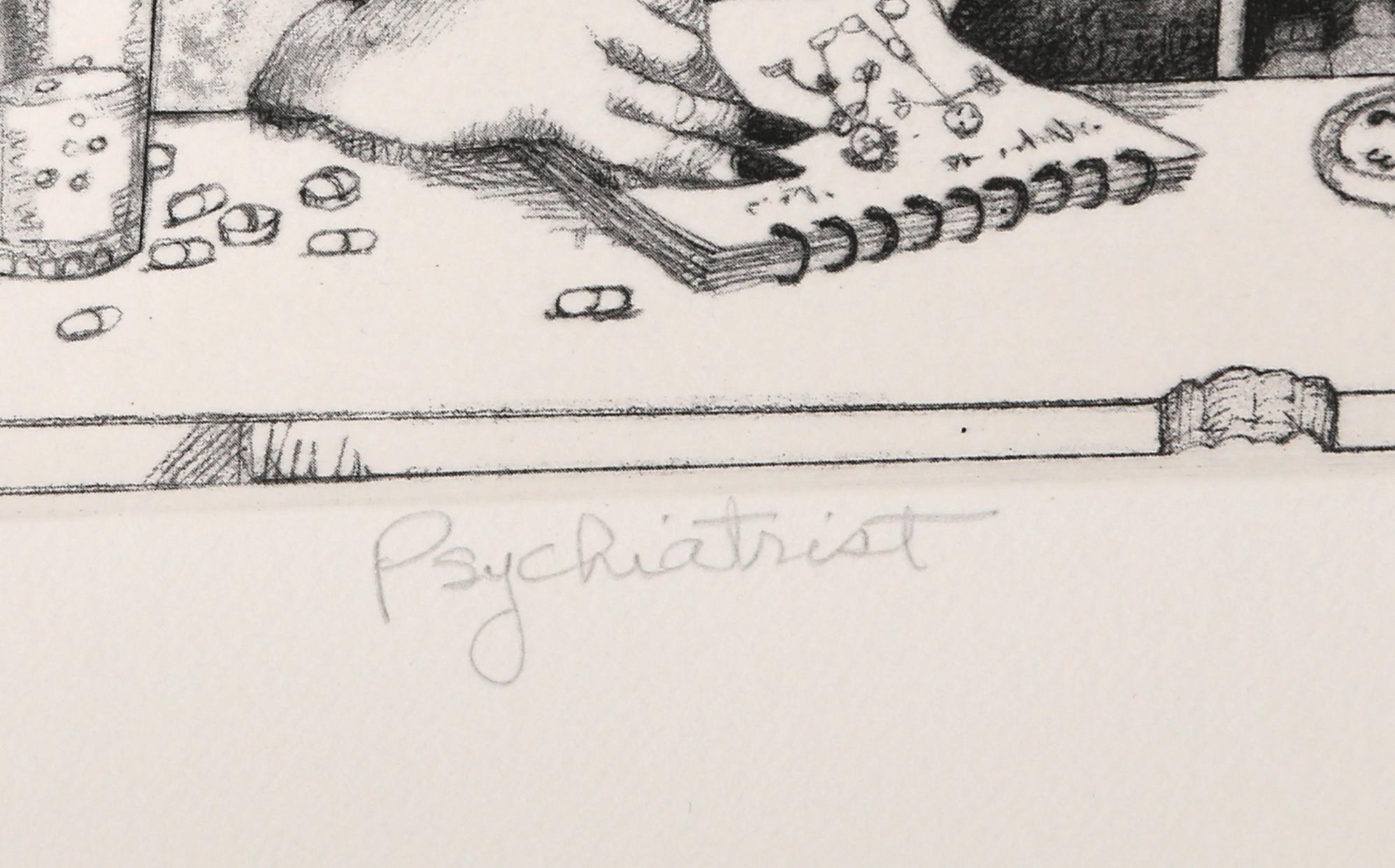 The Psychiatrist - Gray Figurative Print by Charles Bragg