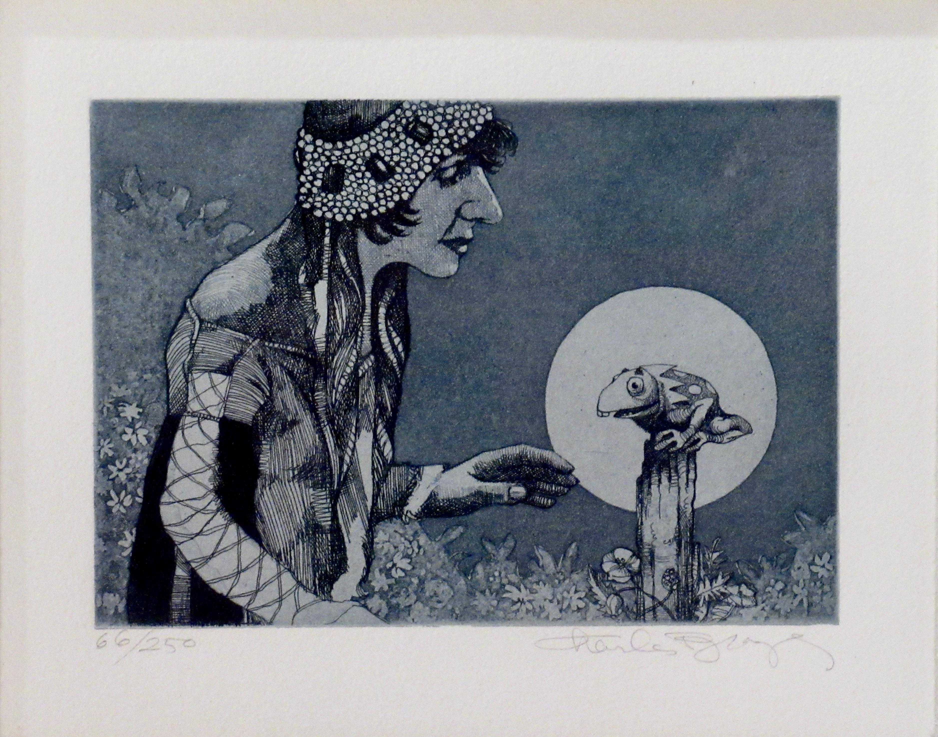 Woman with Frog - Print by Charles Bragg