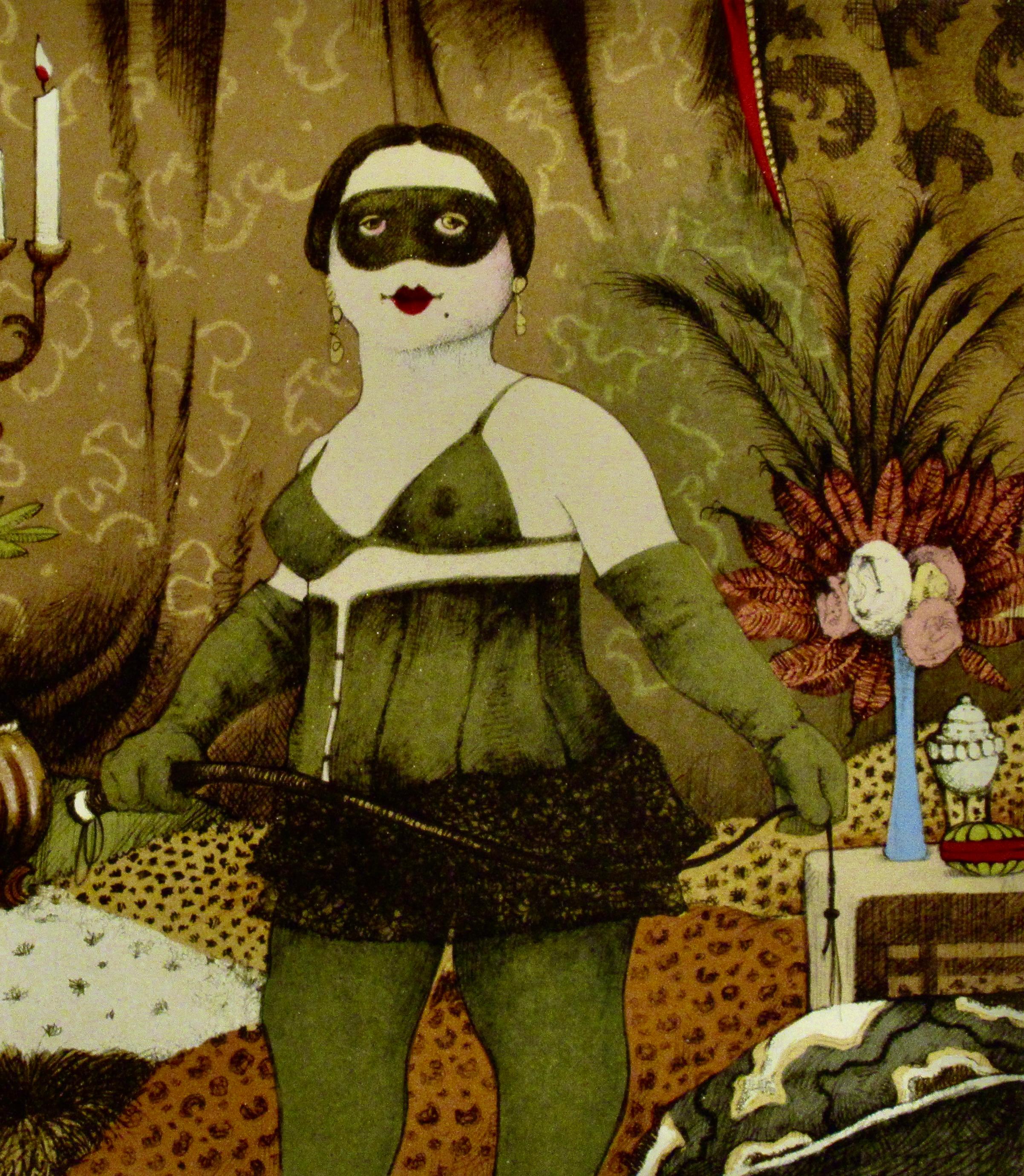 « Femme avec fouet et cuir » de la suite « Bad Girls » - Autres styles artistiques Print par Charles Bragg