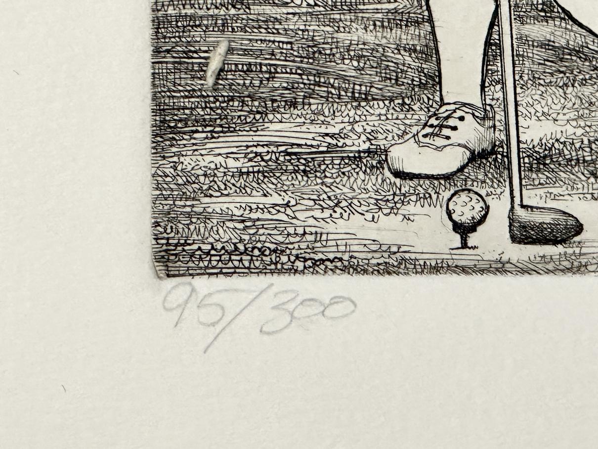 Mujeres en el golf #18 Grabado firmado de edición limitada 1988 - Figurative Print Gris de Charles Bragg