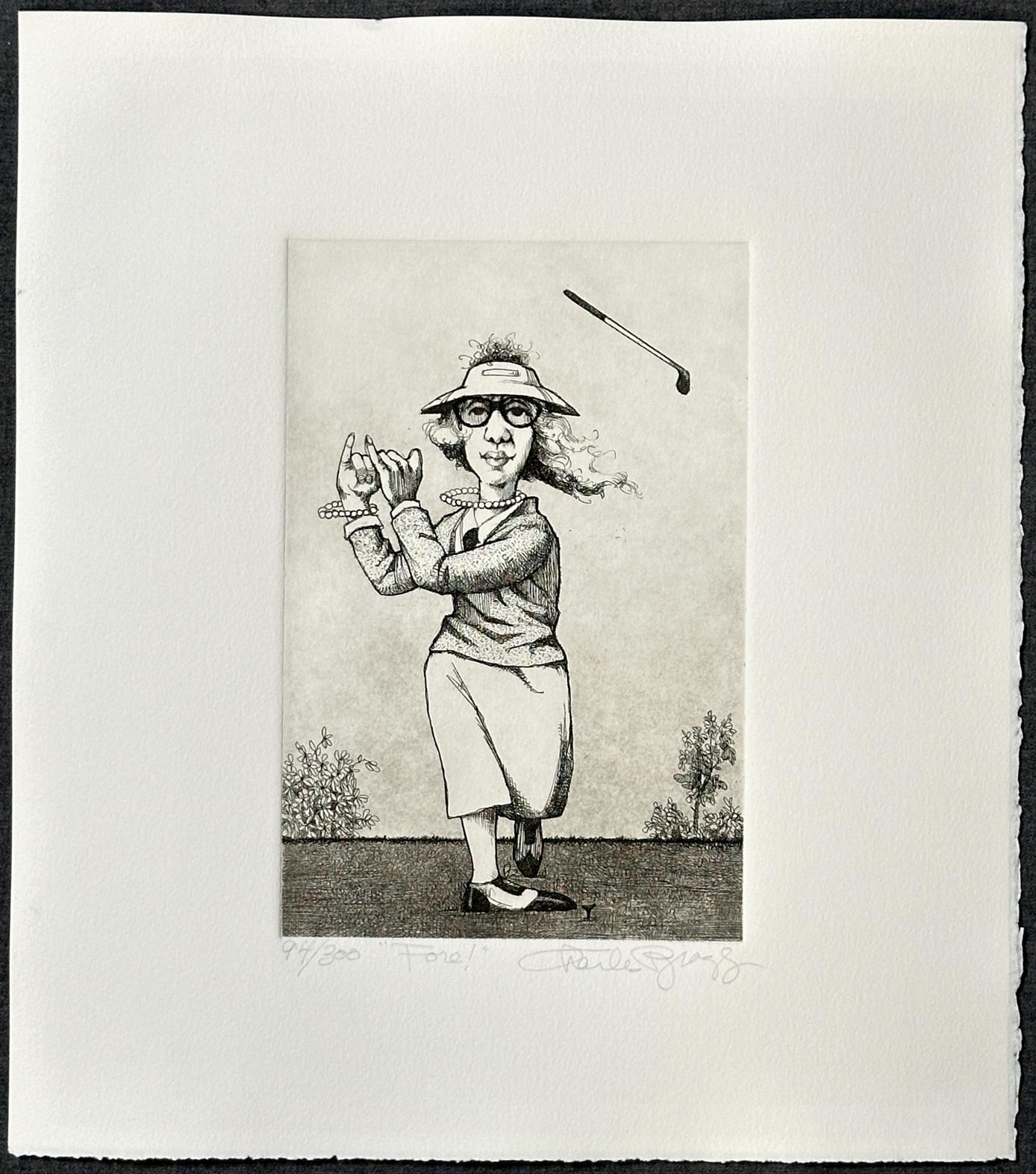 Women In Golf : Fore! 1988 Signed Limited Edition Art Etching - Print by Charles Bragg