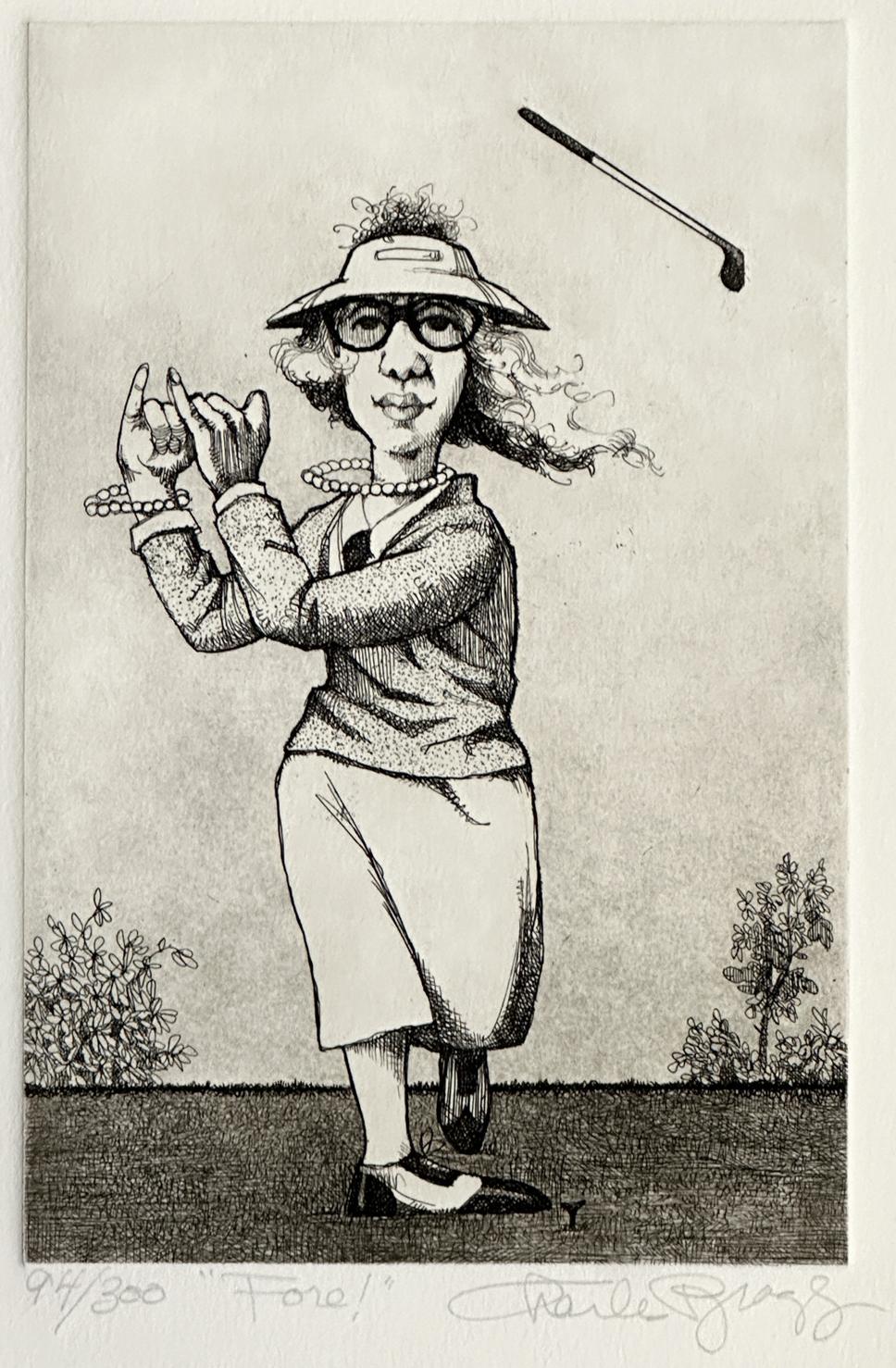 Women In Golf : Fore! 1988 Signed Limited Edition Art Etching - American Realist Print by Charles Bragg