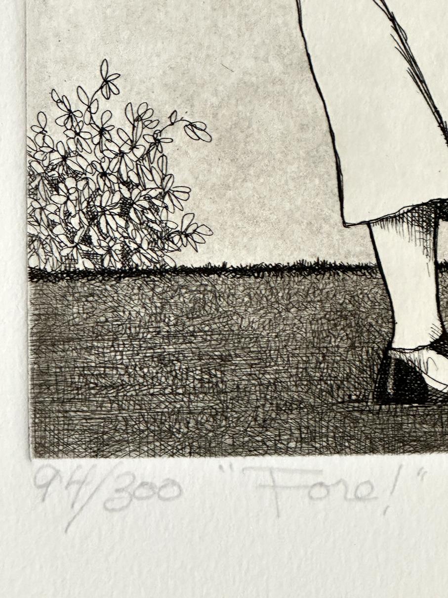 Signed Limited Edition Etching by Charles Bragg.
Women in Golf Suite : FORE! 
1988
Etching
13