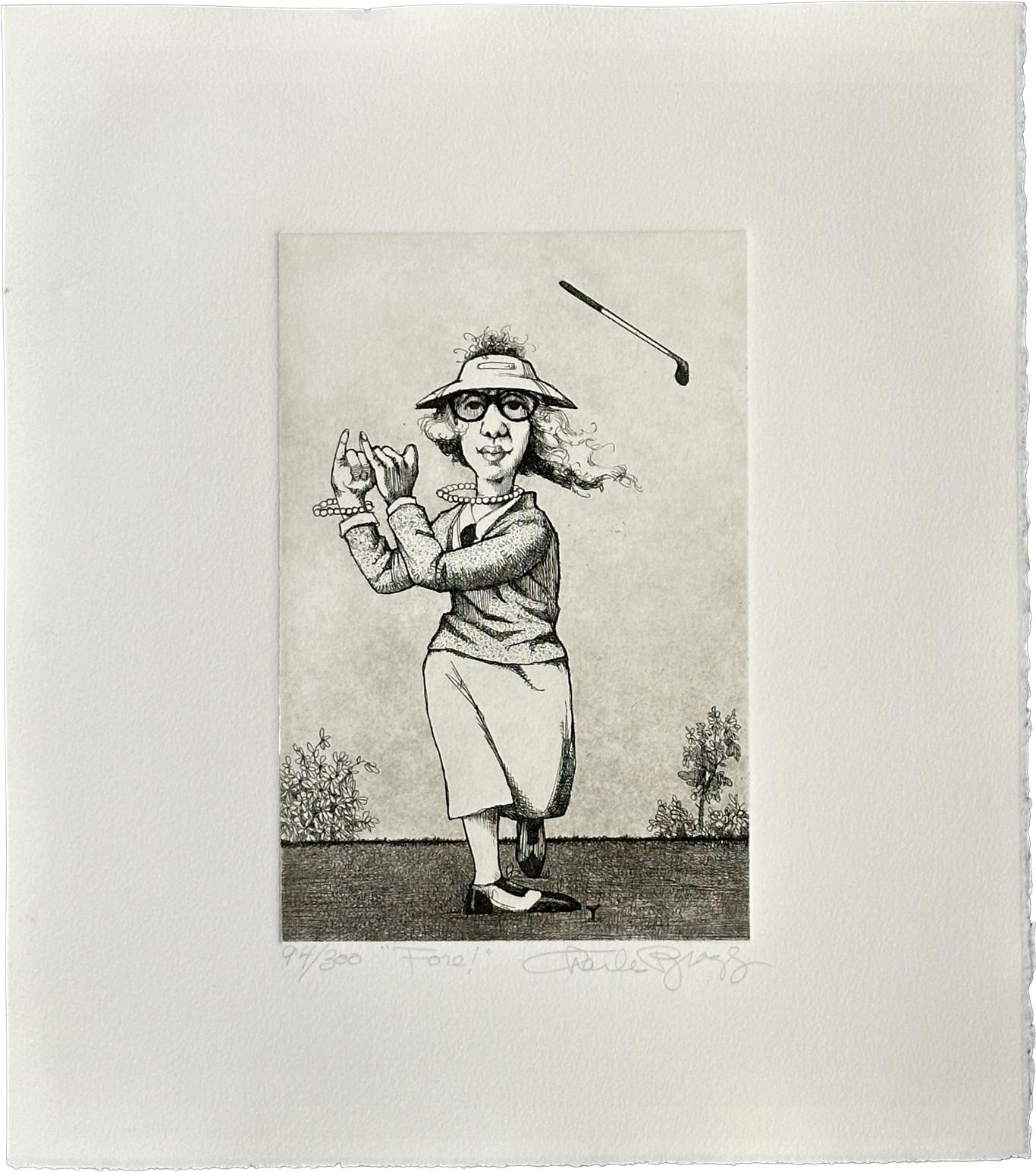 Charles Bragg Figurative Print - Women In Golf : Fore! 1988 Signed Limited Edition Art Etching