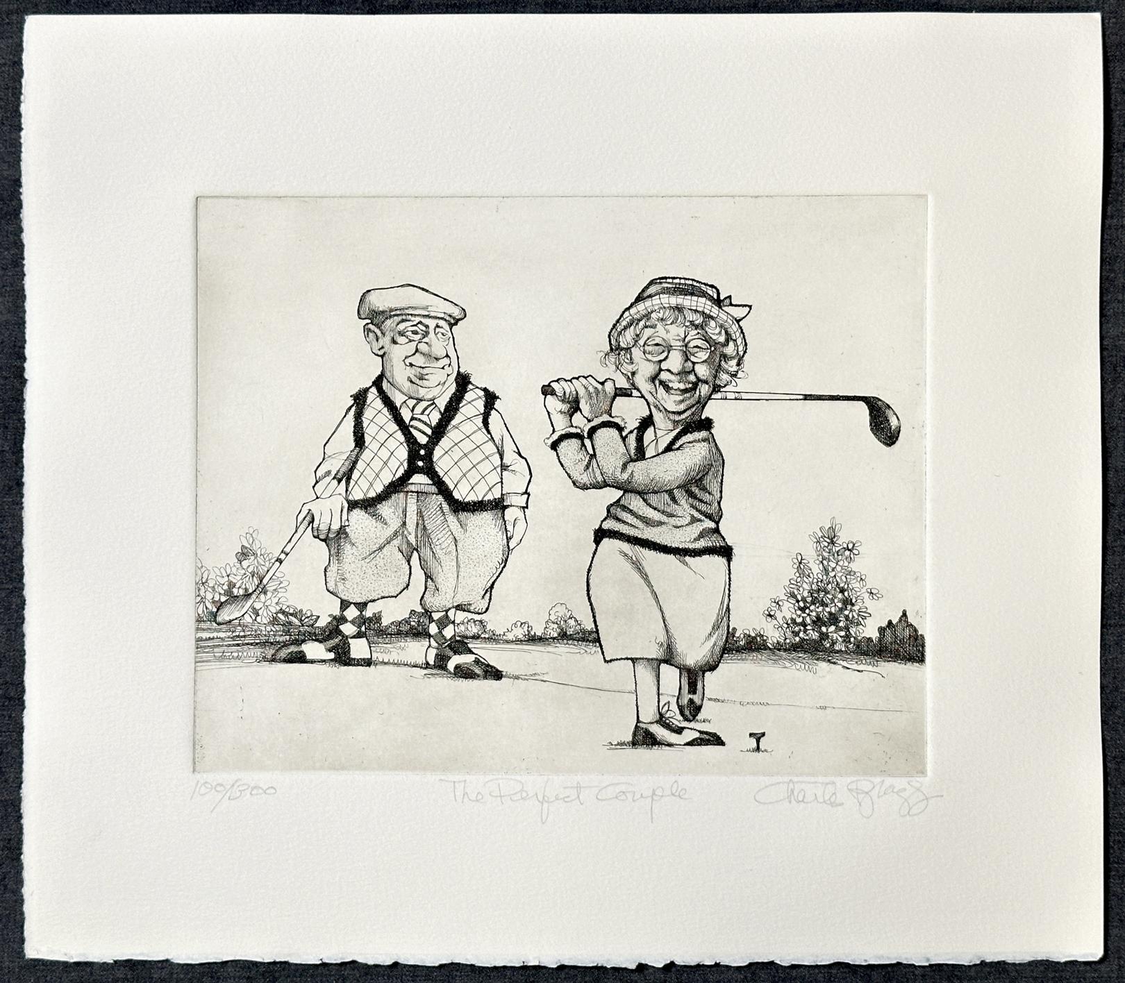 Women In Golf : The Perfect Couple 1988 Signed Limited Edition Art Etching - Print by Charles Bragg