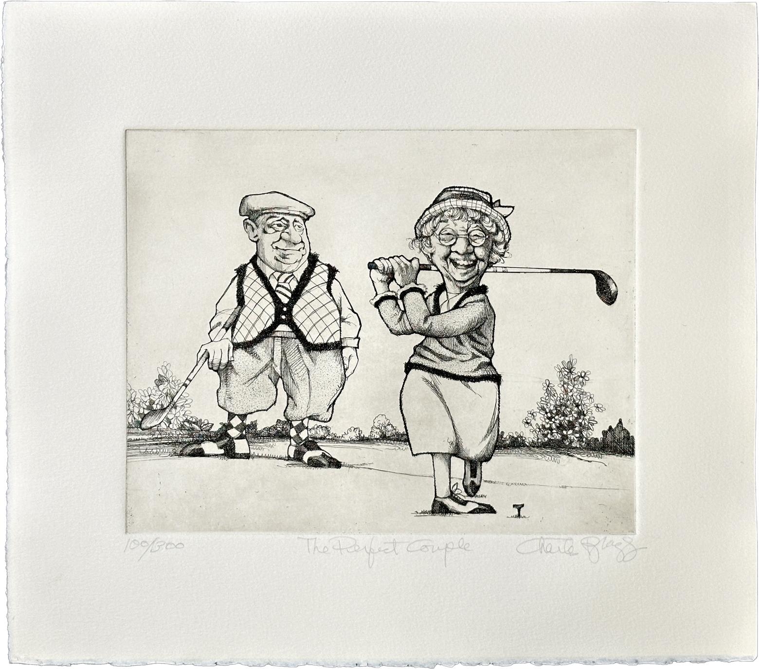 Figurative Print de Charles Bragg - Mujeres en el golf : La pareja perfecta 1988 Grabado artístico firmado de edición limitada