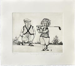 Mujeres en el golf : La pareja perfecta 1988 Grabado artístico firmado de edición limitada