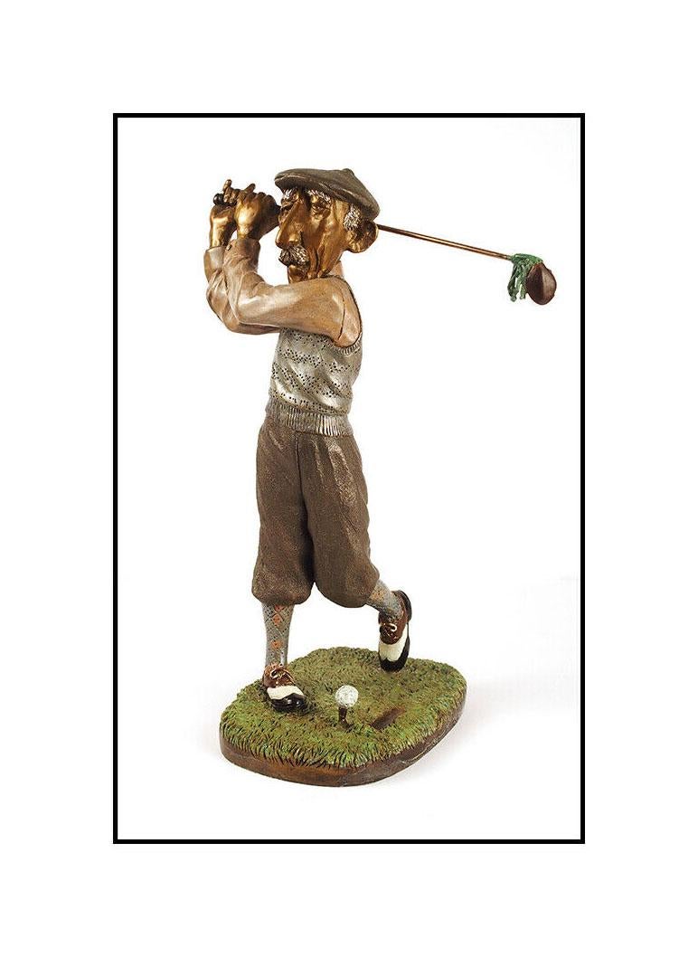 CHARLES BRAGG Original BRONZE SCULPTURE Golfer Authentic Signed Artwork Rare SBO - Sculpture by Charles Bragg