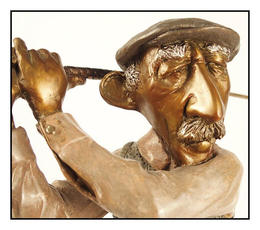 CHARLES BRAGG Original BRONZE SCULPTURE Golfer Authentic Signed Artwork Rare SBO - Gold Figurative Sculpture by Charles Bragg