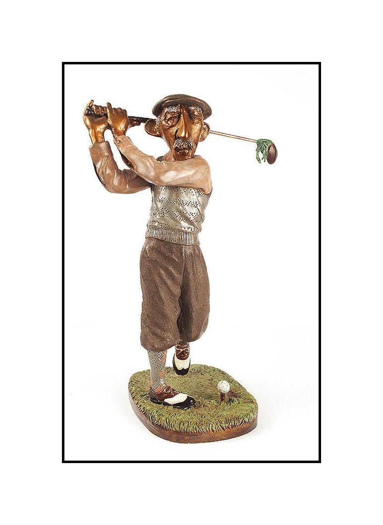 Charles Bragg Figurative Sculpture - CHARLES BRAGG Original BRONZE SCULPTURE Golfer Authentic Signed Artwork Rare SBO