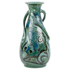 Charles Brannam Three Handled Sgraffito Fish Vase James Dewdney 1905