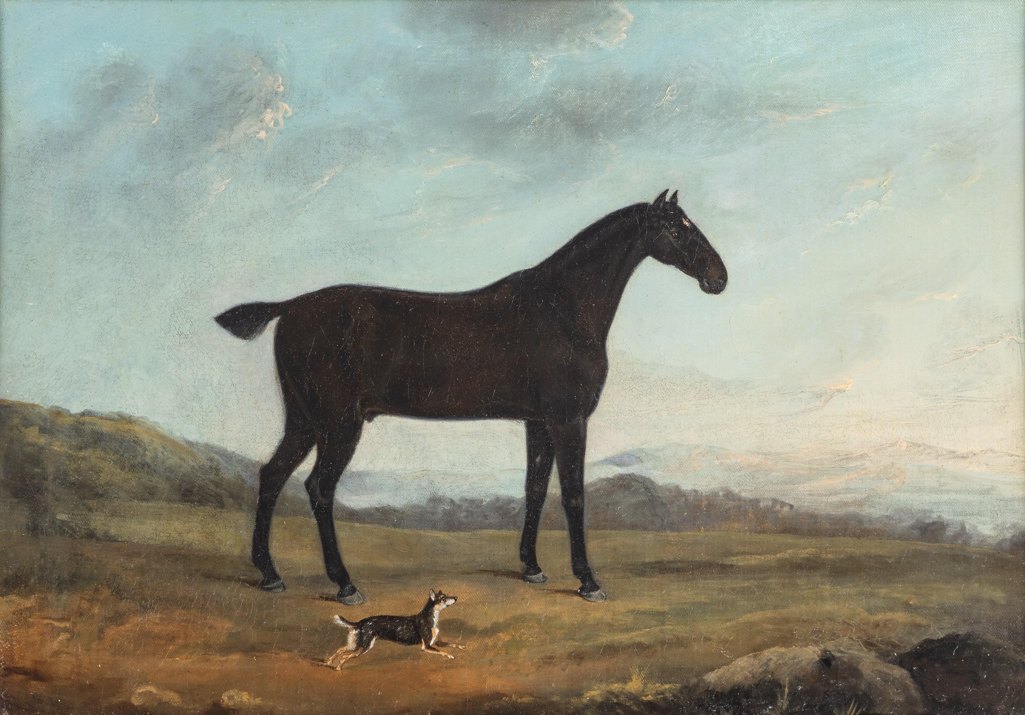 A Black Hack with a terrier, in a landscape - Painting by Charles Branscombe