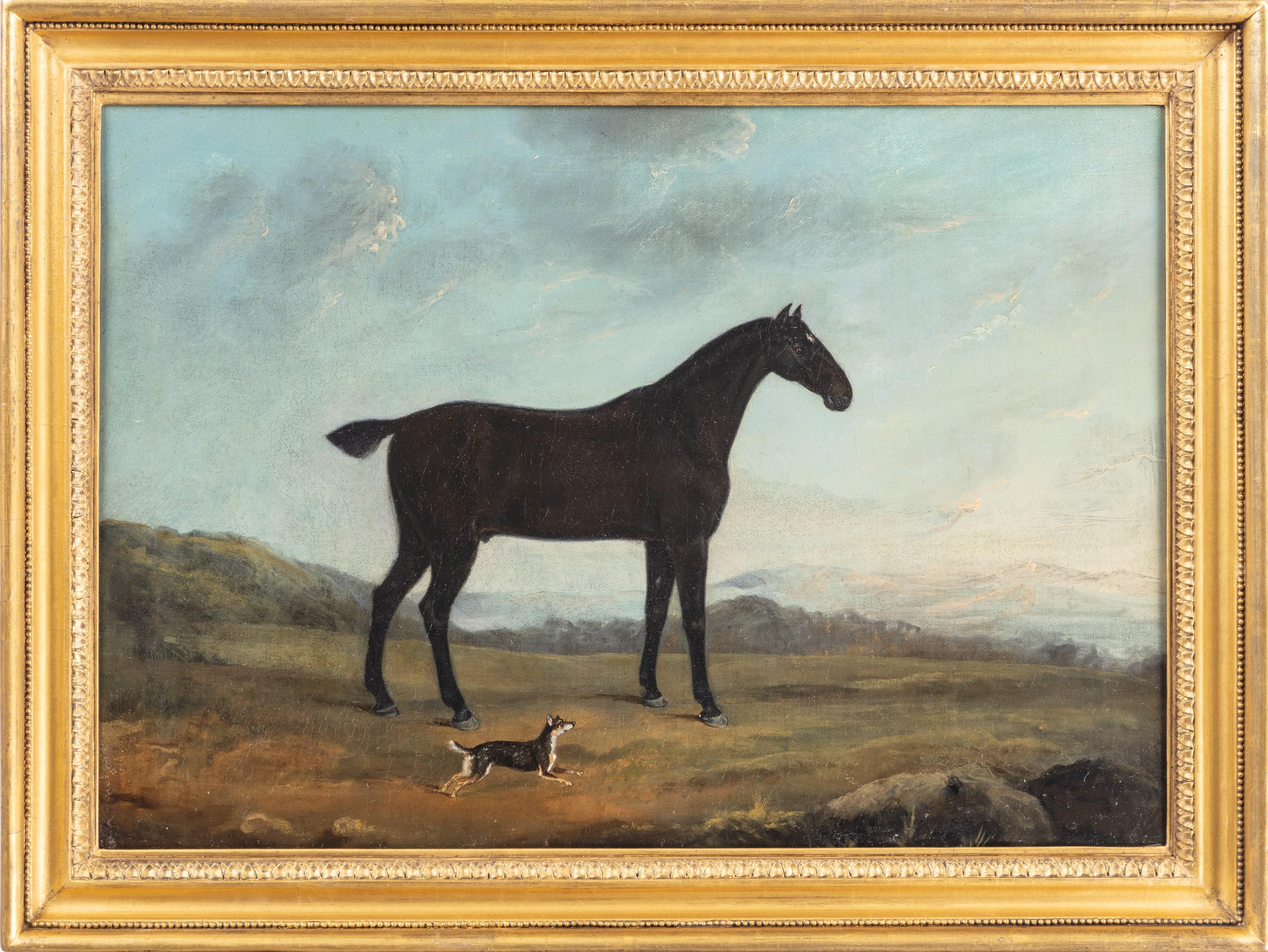 Charles Branscombe Animal Painting - A Black Hack with a terrier, in a landscape