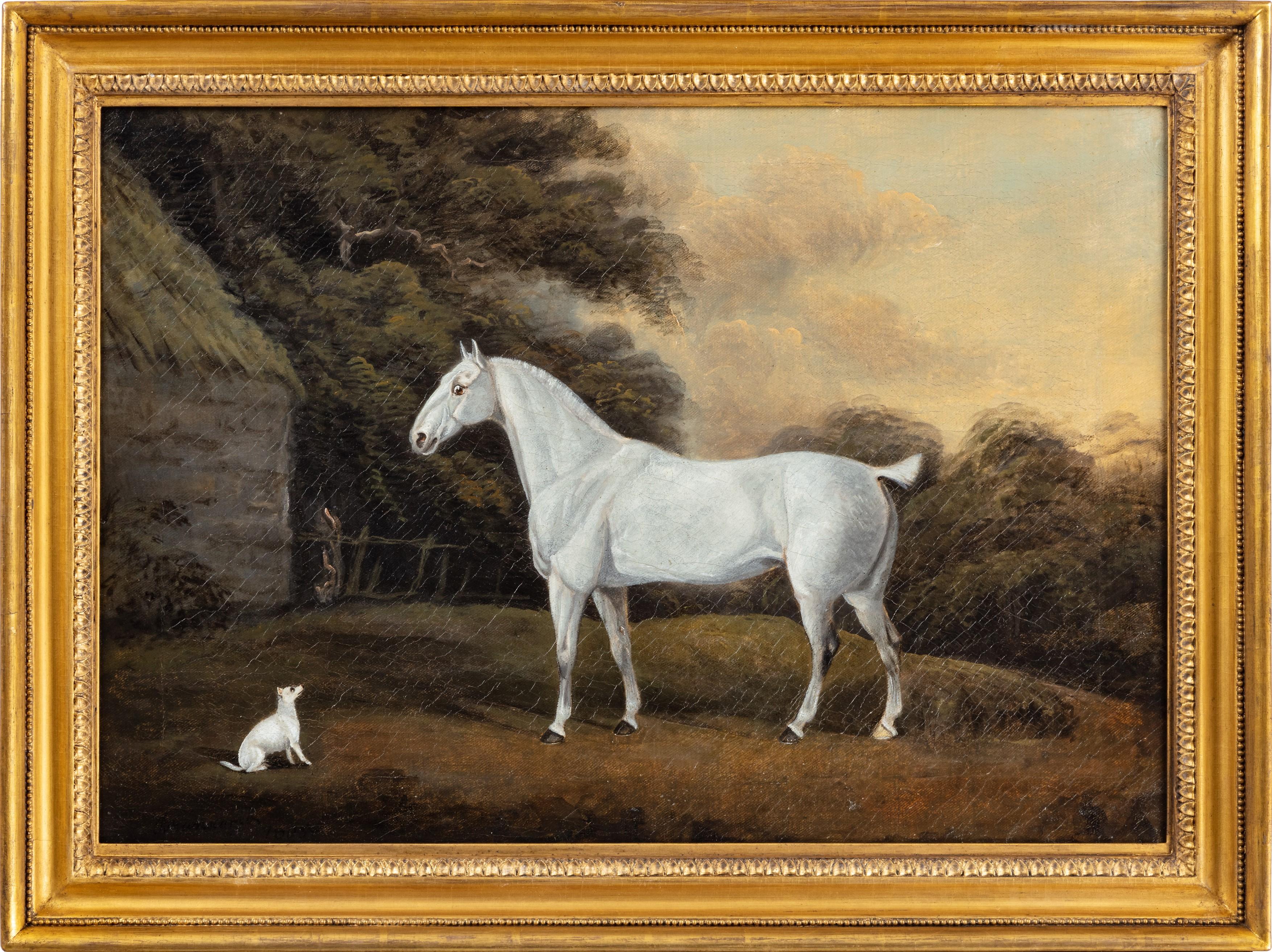 Charles Branscombe Landscape Painting - A Grey cob and a terrier, in a landscape