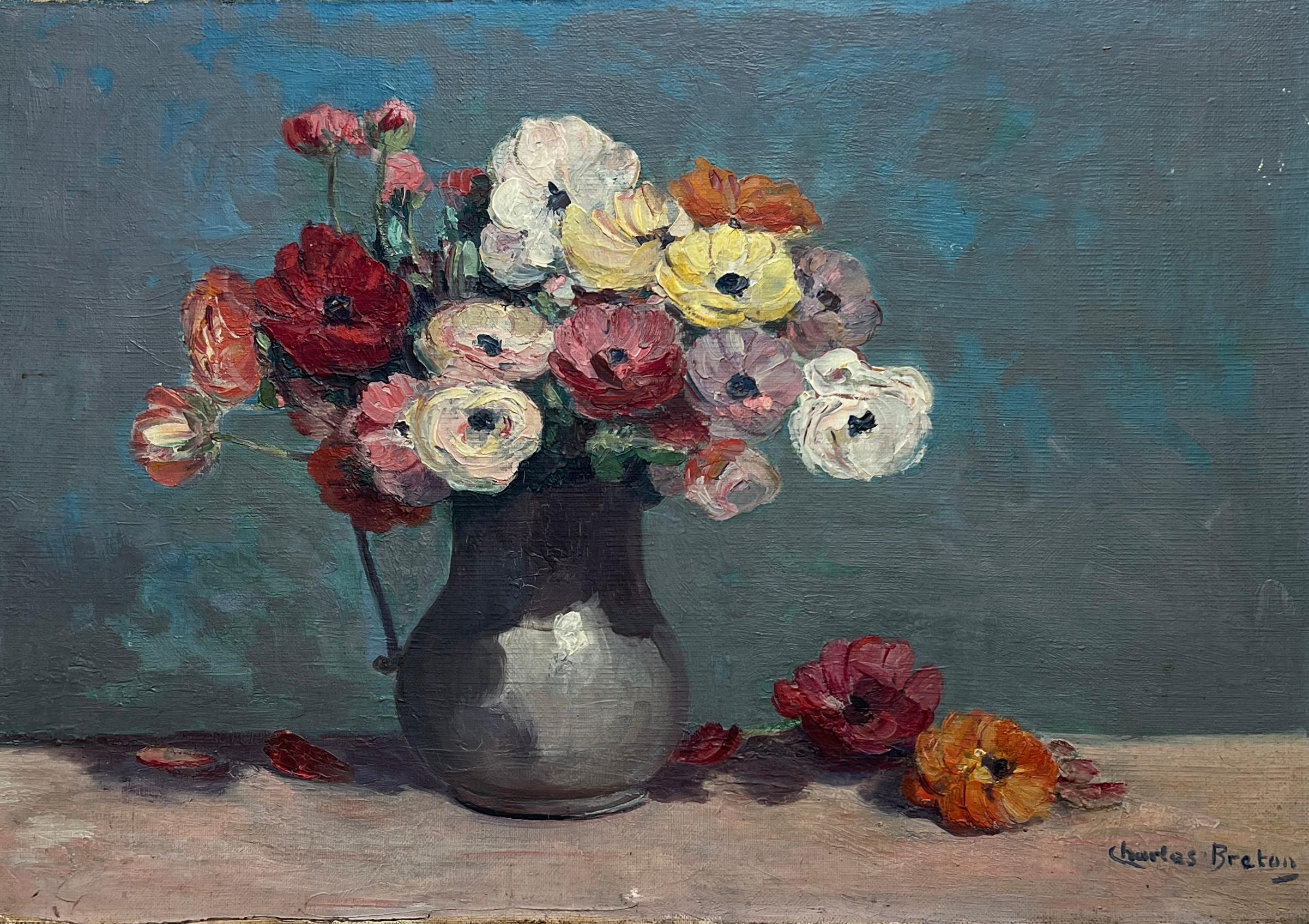 Still-Life Painting Charles Breton - Bouquet de fleurs dans un pichet